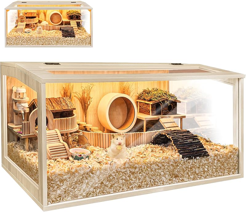 Jaula para hámster, jaulas de madera a prueba de masticar de 40 pulgadas para conejillos de indias, hábitat para ratones y ratas, parte superior que se puede abrir con láminas acrílicas de construcción sólida