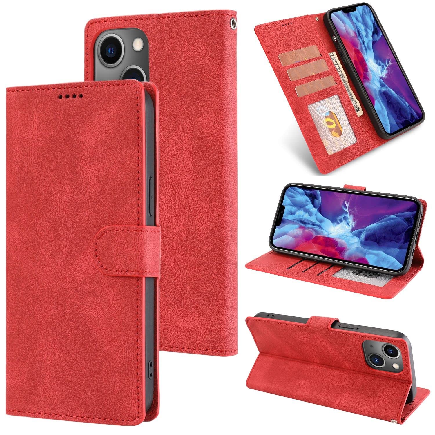 Coque iPhone 14 avec porte-carte König Design rouge - 7