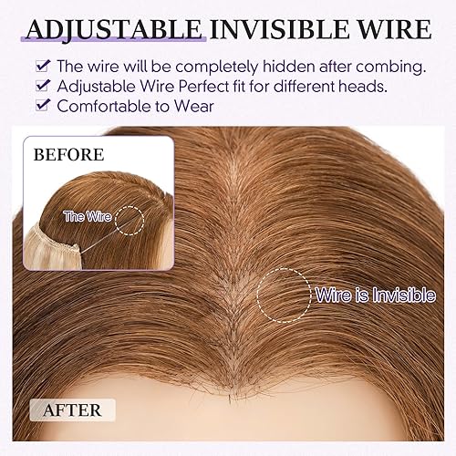 Miniatura 6 de Extensiones de cabello humano real, extensiones de cabello tipo halo 100% humano, extensiones de cabello con alambre, lacio, rubio dorado 18P613,