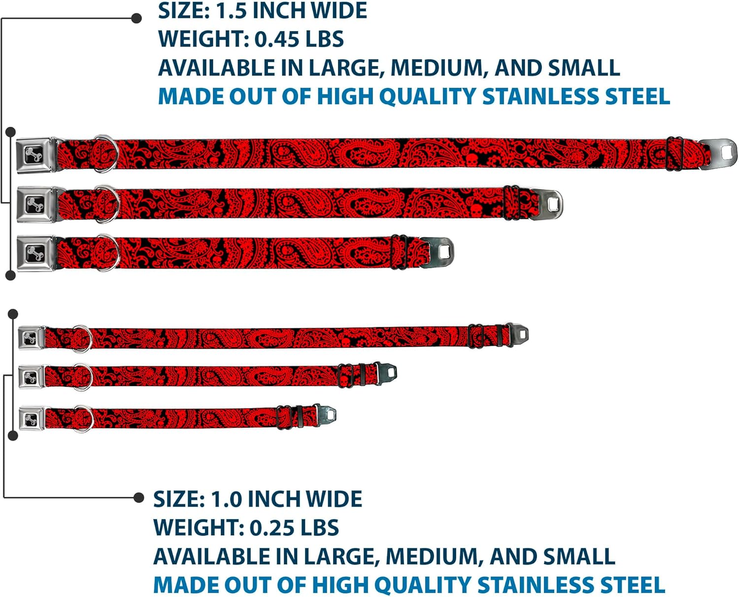 Buckle-Down Seatbelt Buckle Dog Collar - Bandana/Skulls Black/Red - 1.5" Wide - Fits 18-32" Neck - Large