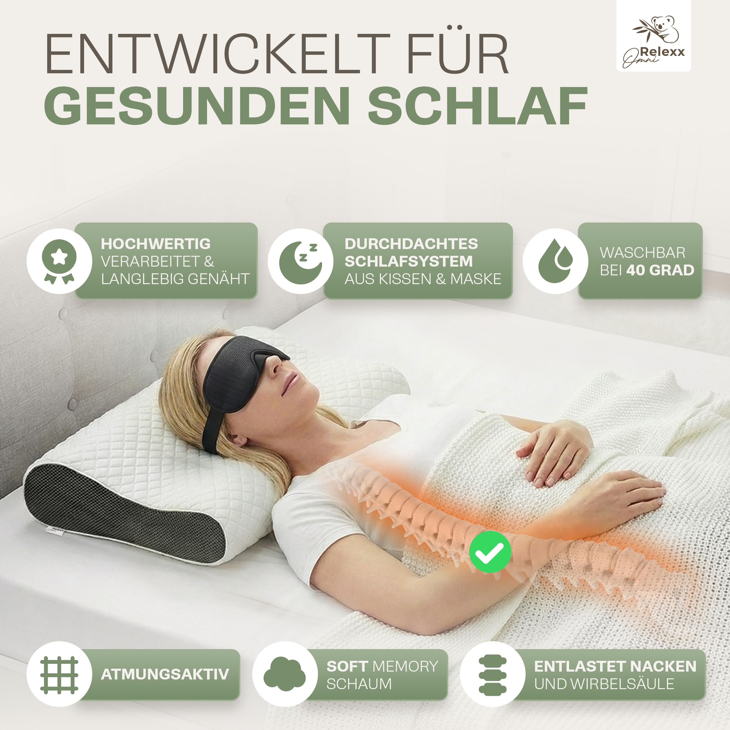 Ergonomisches Nackenstützkissen – Pillow - Seitenschläferkissen | Atmungsaktives Nackenkissen - Kissen - Reisekissen - Kühlendes Kopfkissen – Premium Memory Foam Kissen - Schlafkissen
