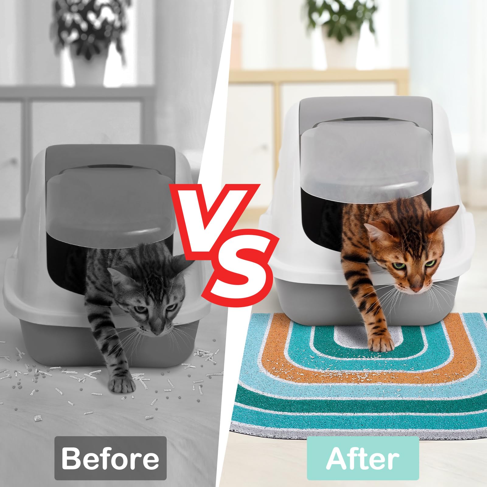 Alfombrilla de arena para gatos, alfombrilla de arena de calidad, grande, antideslizante, alfombrilla de arena para gatos, alfombrilla de atrapar arena, suave y duradera, compatible con dos cajas de