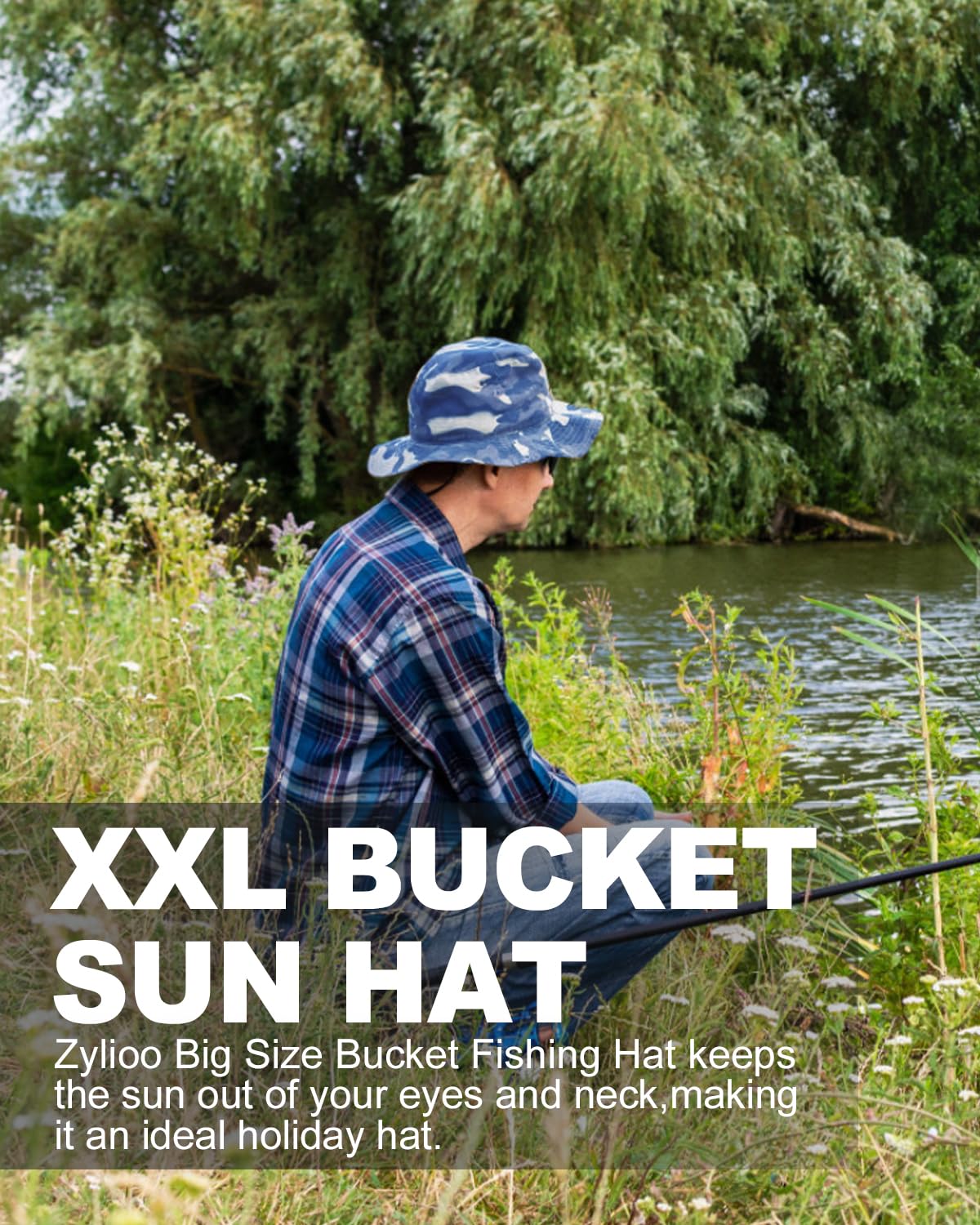 Feng Shui， Sombreros para el Sol L/XL/XX-Large,Sombreros de Pesca Reversibles Grandes,Sombrero de Pescador con protección UV de Doble Cara para Golf, Senderismo al Aire Libre