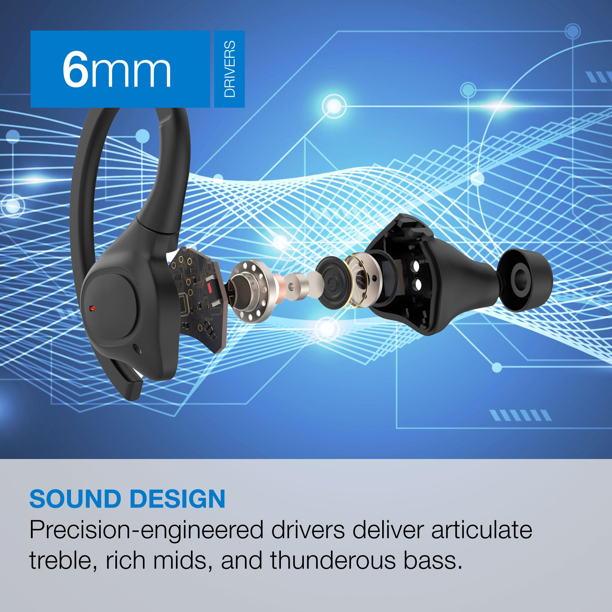 iLive IAEBTW53B Bluetooth True Wireless Earbuds with Built in Mic, IPX7 Waterproof, Charging Case, and Bluetooth 5.3 (Black)