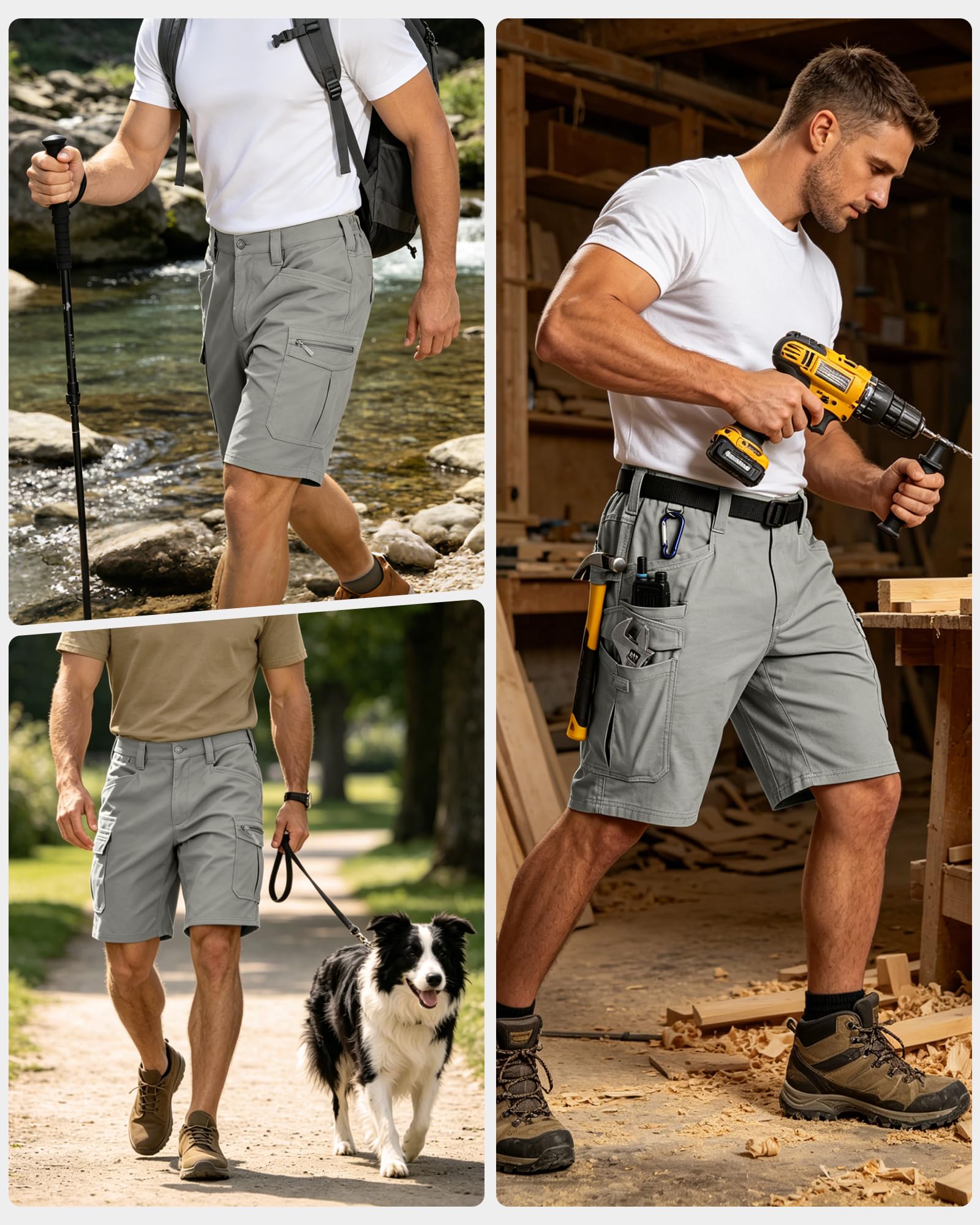 IGOLUMON Pantaloncini Uomo Pantaloncini da Lavoro con Vita Elasticizzata | Pantaloncini Cargo Uomo Pantaloni Corti Traspirante Bermuda Uomo Estivi 7 Tasche per Esterni Casual