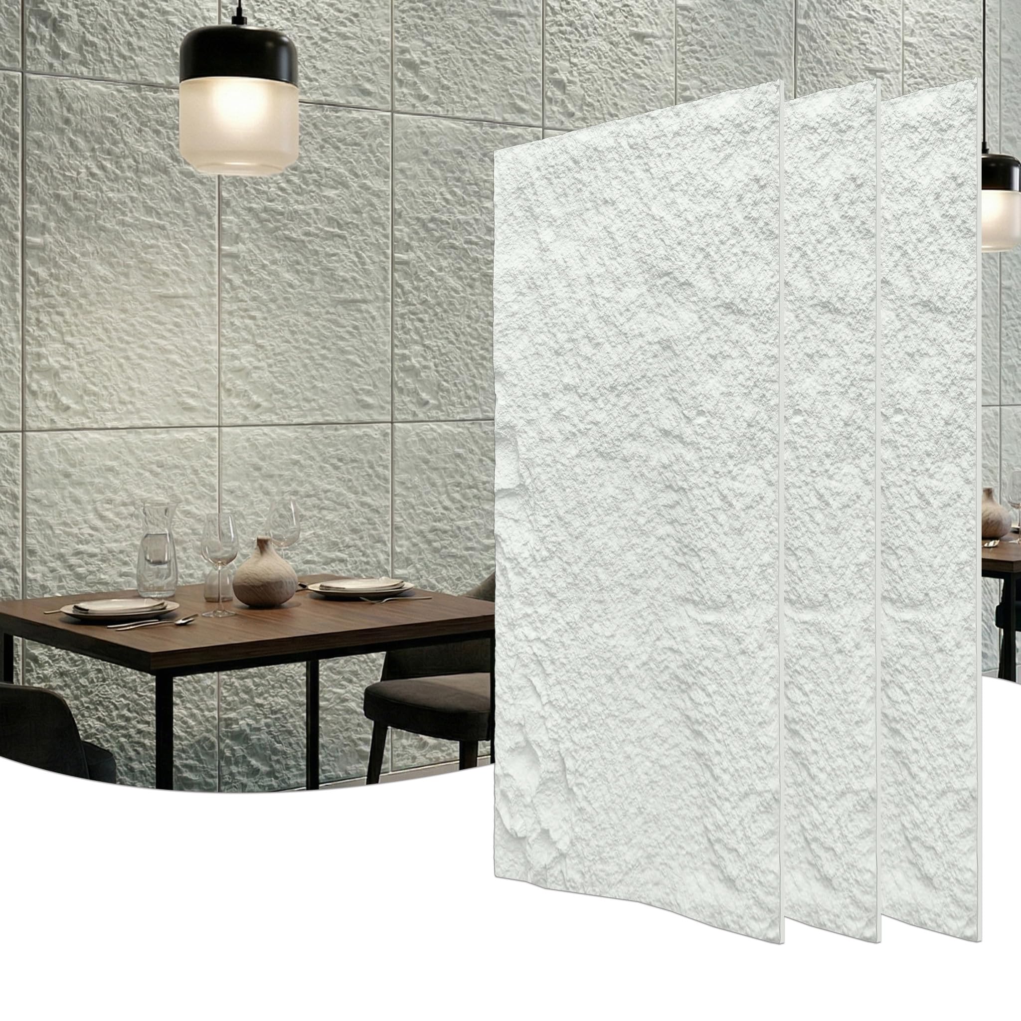 XMTECH Panele ścienne 3D o wyglądzie kamienia, 120 x 60 cm, PU okładzina ścienna, panele ścienne, wygląd kamienia naturalnego, do wnętrz, salonu, kuchni, łazienki, model A, kremowo-białe, 3 sztuki (3
