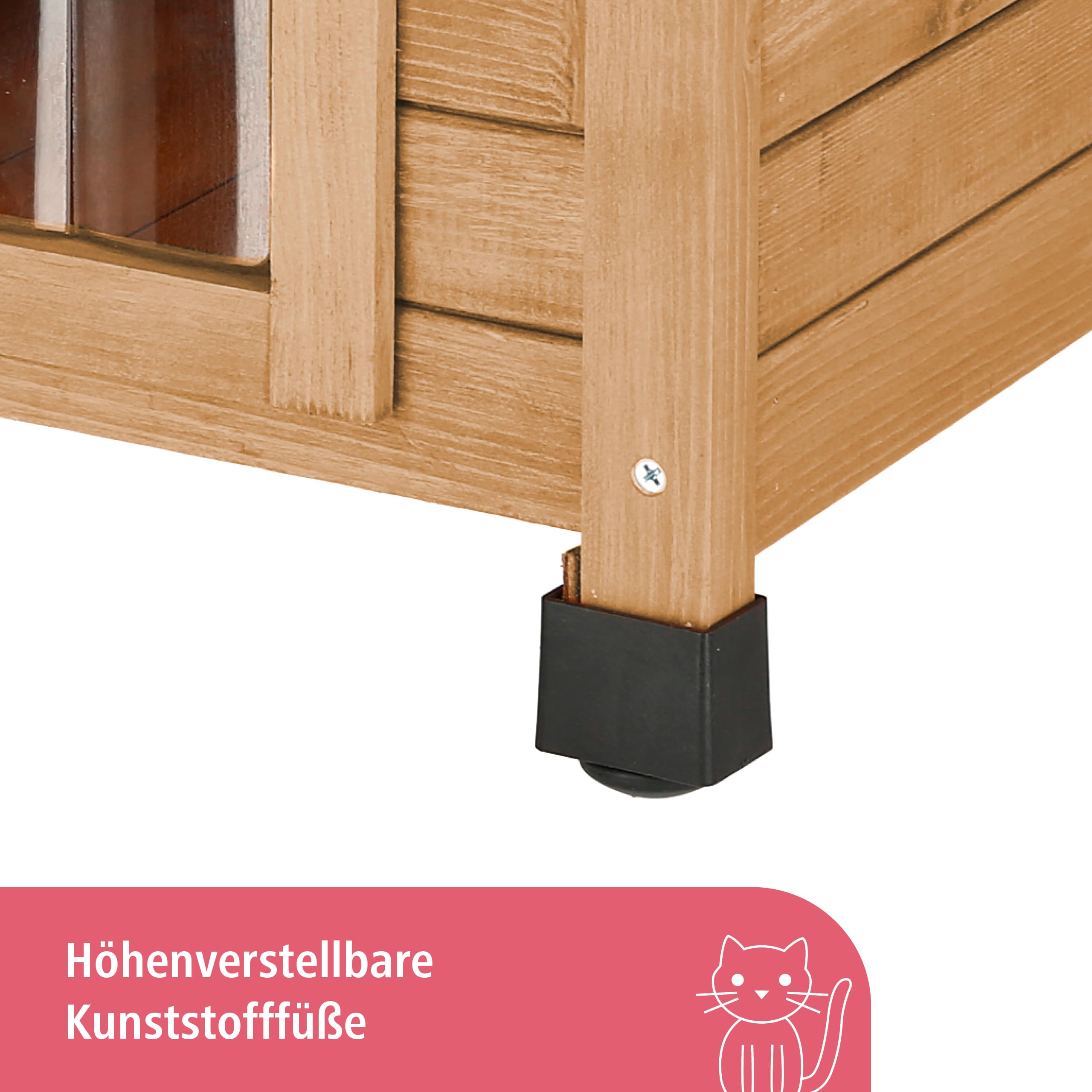 Kerbl Pet Katzenhaus Rustica, Braun/Grün, 57x45x43 cm, Holz, mit Schwingtüre, Plexiglasfenster, höhenverstellbare Kunststofffüße