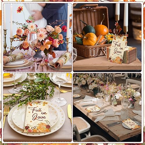 Miniatura 6 de Lincia 100 servilletas de otoño para despedida de soltera, toallas de papel desechables de otoño para invitados de otoño, para bodas, cosecha,