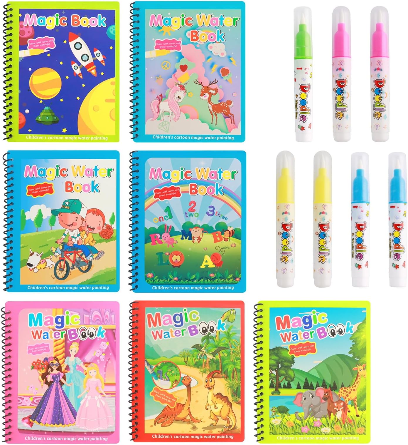 FIHODONE 7 PCS Water Colouring Books for Children,Water Painting Books for Kids with 7 Water Pens for Toddlers,Water Colouring Book,Painting Books for 2 3 4 5 6 Year Old Boys Girls Gifts