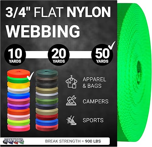 Miniatura 67 de Strapworks Rollo de correa de nailon resistente de 3/4 pulgadas para cinturón, mochila, eslinga, collar, correa, correas y más, 10, 20 o 50 yardas