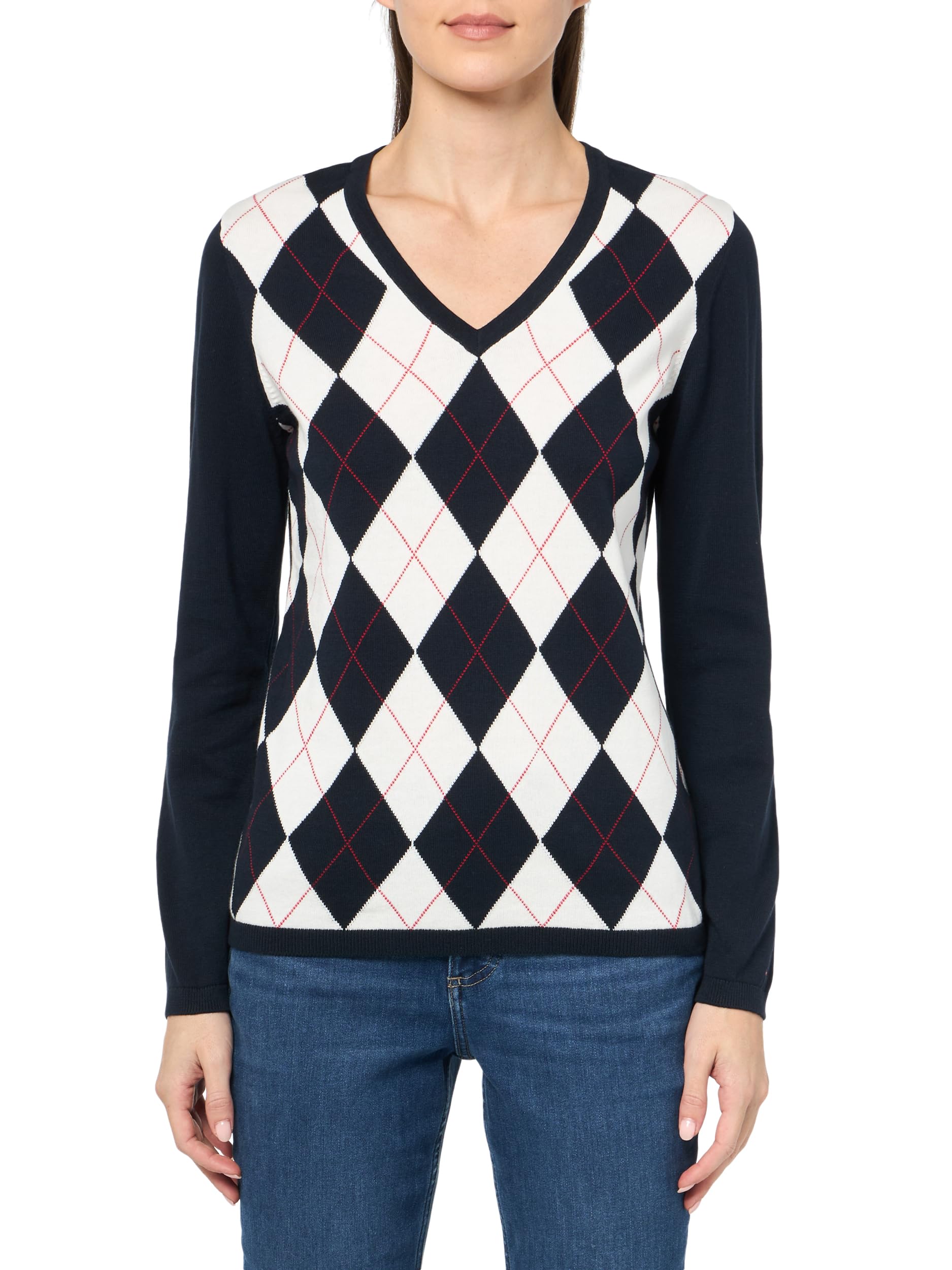 Tommy HilfigerWomen's Cotton Ivy Argyle V-Neck Sweater