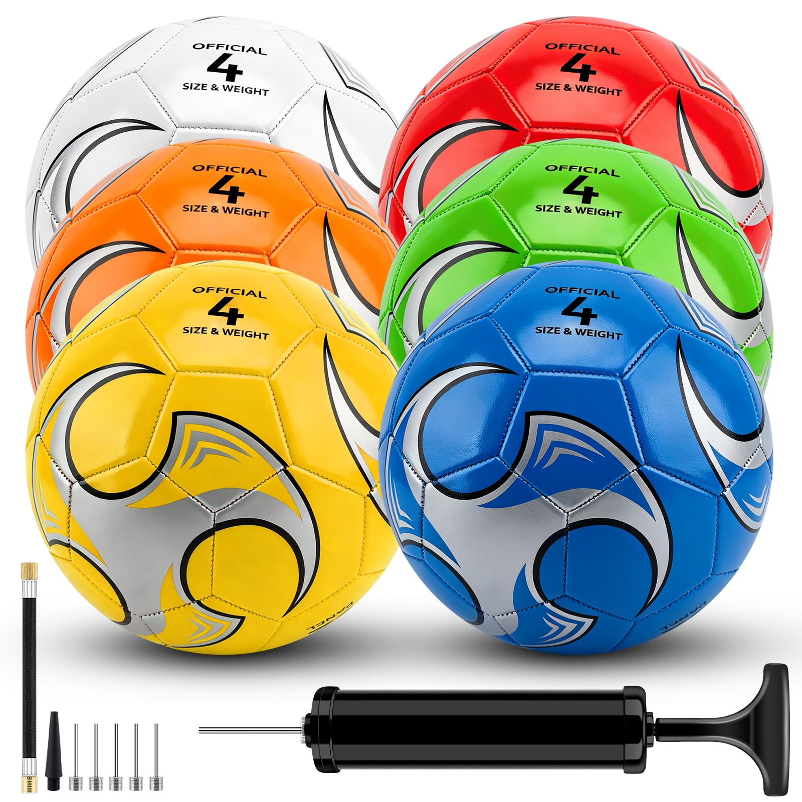 SIKEMAY 6 Packungen Fußballbälle mit Pumpnadeln, für Erwachsene, Herren, Training, Teenager, Fußball, offizielle Größe 4, Indoor-Outdoor-Sport, Wettbewerb, Fußball, christliche