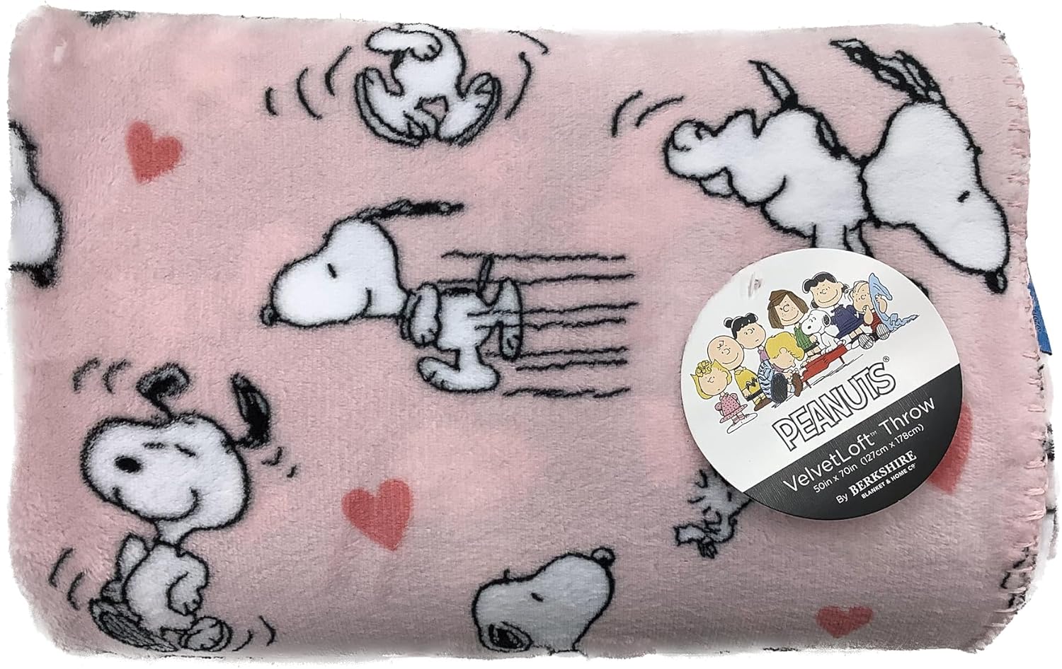 Peanuts Valentine's Day Reversible VelvetLoft Throw Blanket, Pink/Navy - Running with Hearts, 50" x 70" - Image 3
