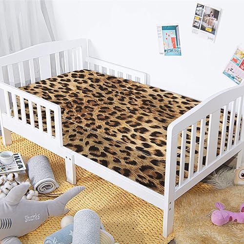 Miniatura 4 de Sábana bajera ajustable con estampado de leopardo, piel de animal salvaje, decorativa, transpirable, acogedora, portátil, para bebé, para bebés