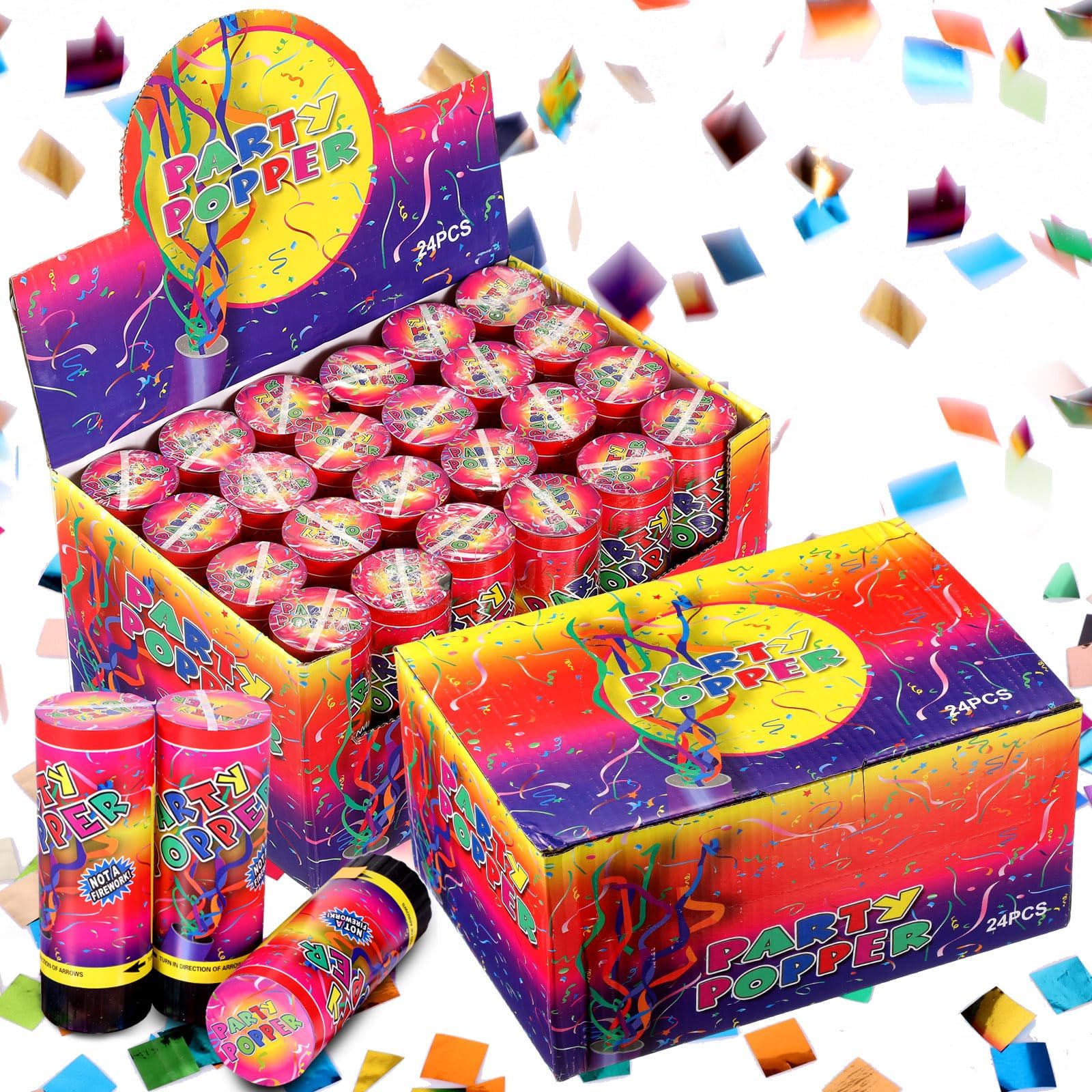 Honoson 24 Pcs Confetti Poppers Cannons Confetti Shooters Air Compressed Cannon for Wedding Birthday Party Bridal Shower Graduation Decoration Favor (4.33 Inch)