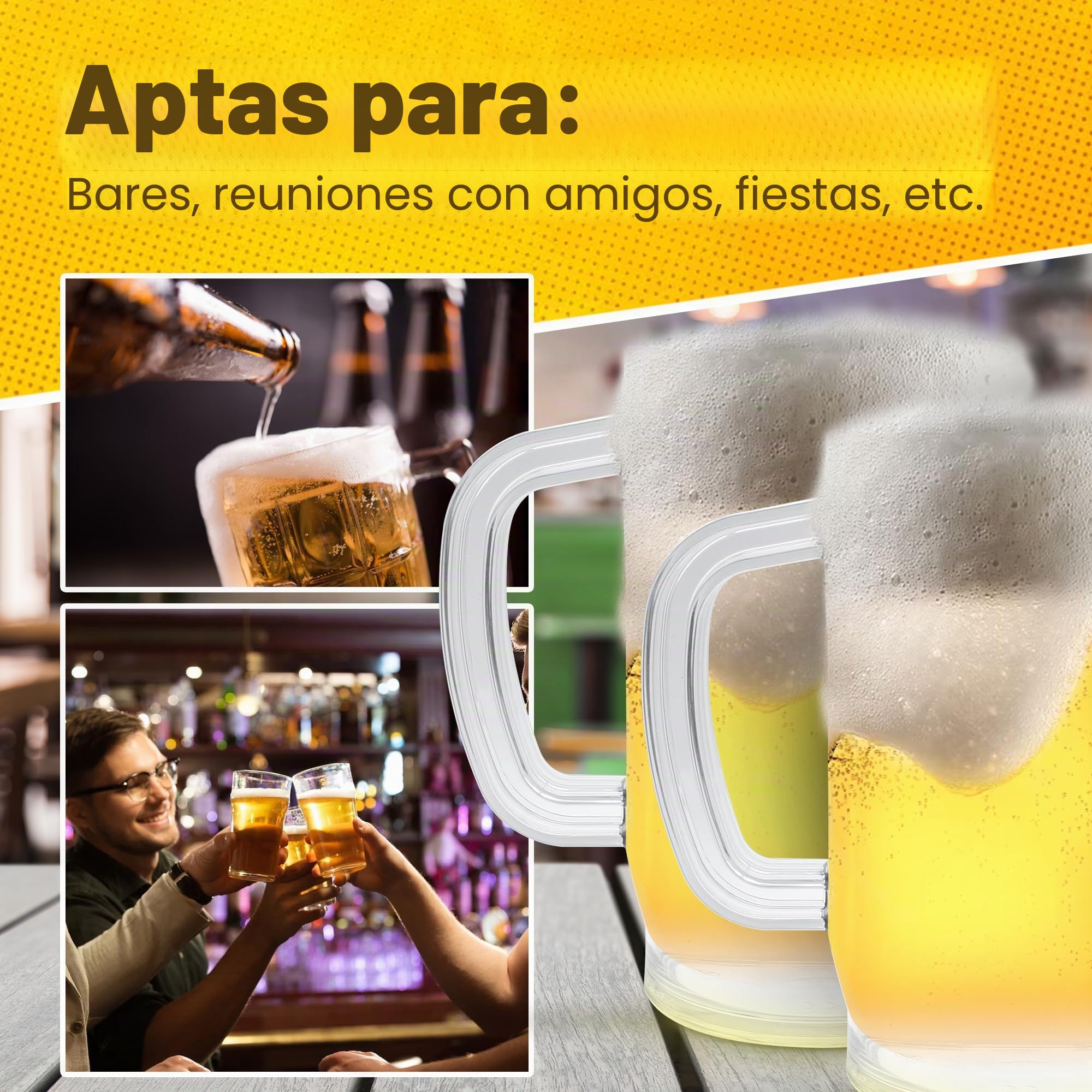 DOJA Barcelona | Jarra de Cerveza de Plastico | 1 L | Pack 8 | Jarras de Cerveza de Policarbonato | Vasos de Cerveza de Plastico Duro Reutilizable | Jarra Plastico para Cerveza Artesanal