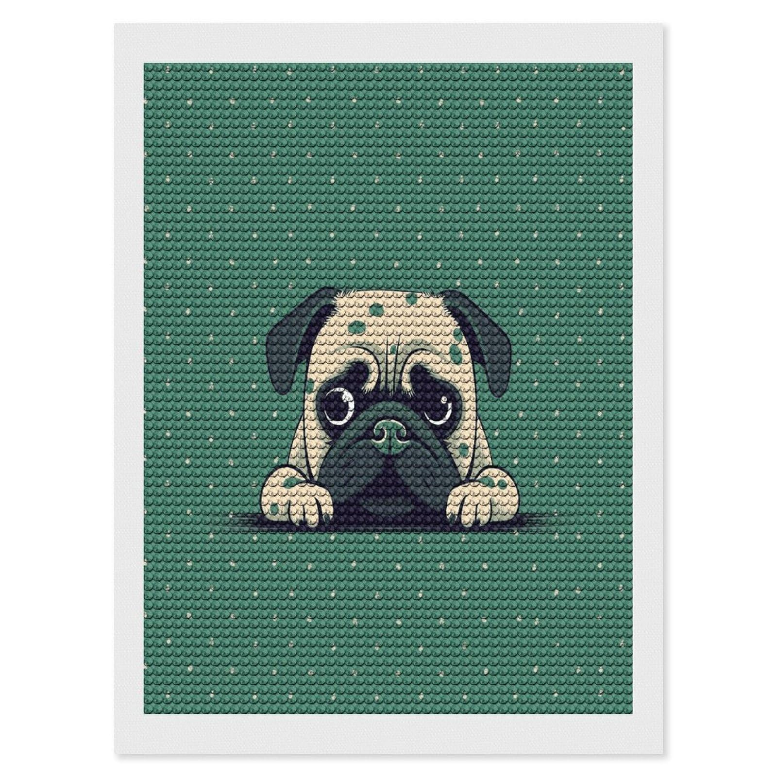 FekiLoot Pug Green Polka Dot Diamond Painting Kits for Beginners DIY Diamond Art Kits for Adults Full Drill Round Diamond Dot Gem Art Painting Fun DIY Crafts for Home Kitchen Wall Decor Gift 12"x16"