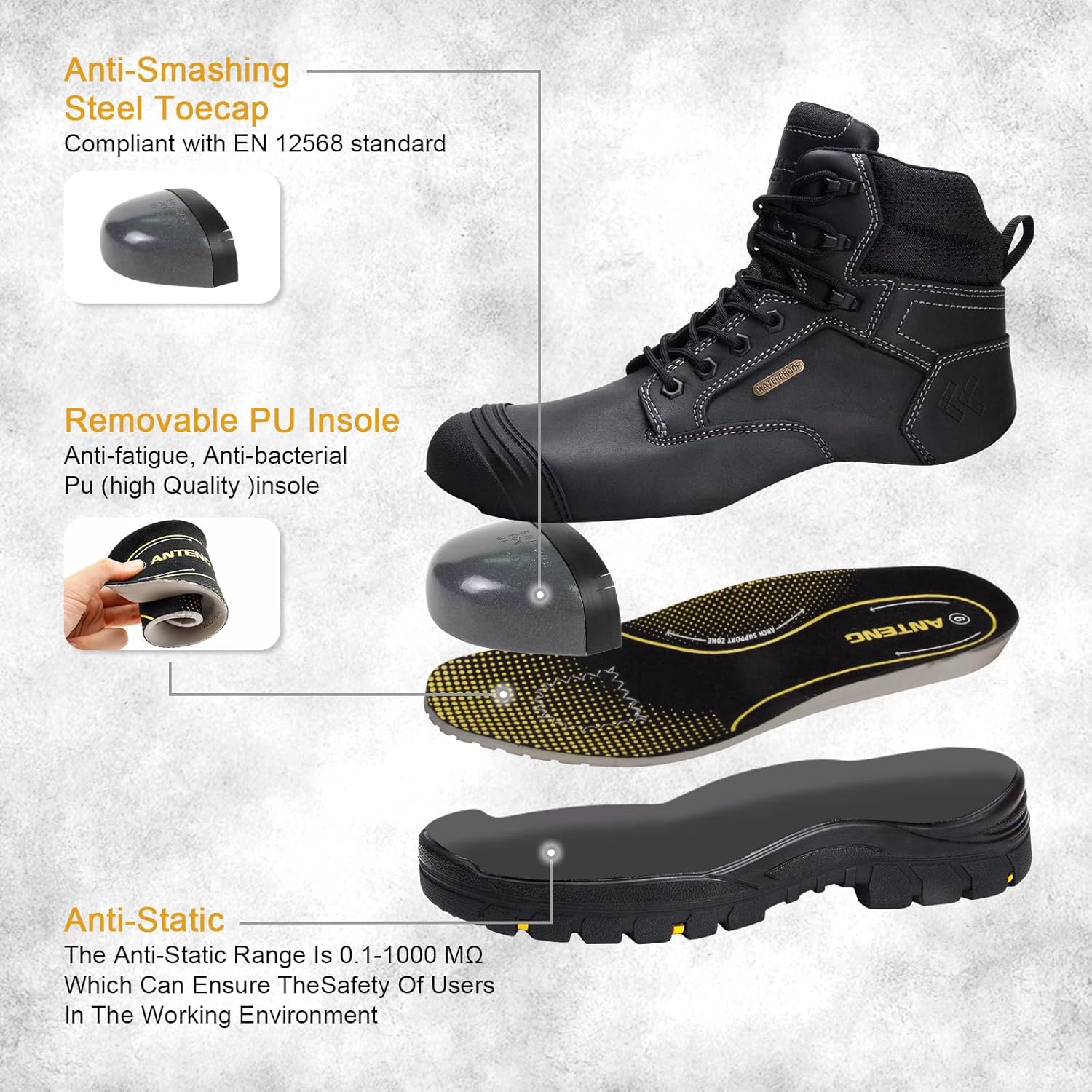 Work Boots For Men Soft Toe, Safety Working Boots For Men