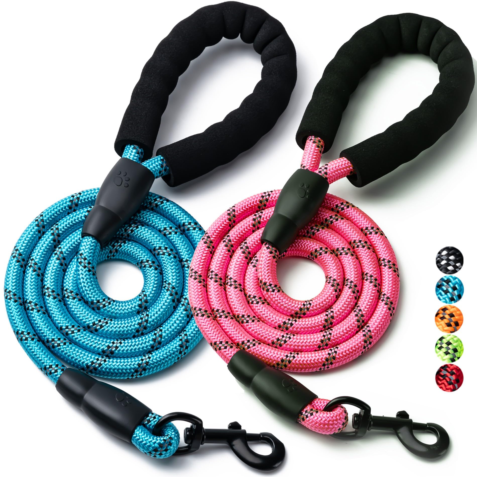 2 Pack Dog Leash, 4/5//6 FT Heavy Duty Nylon Rope Pet Leashes with Comfortable Padded Handle, Reflective Dog Leashes for Small Medium and Large Dogs (