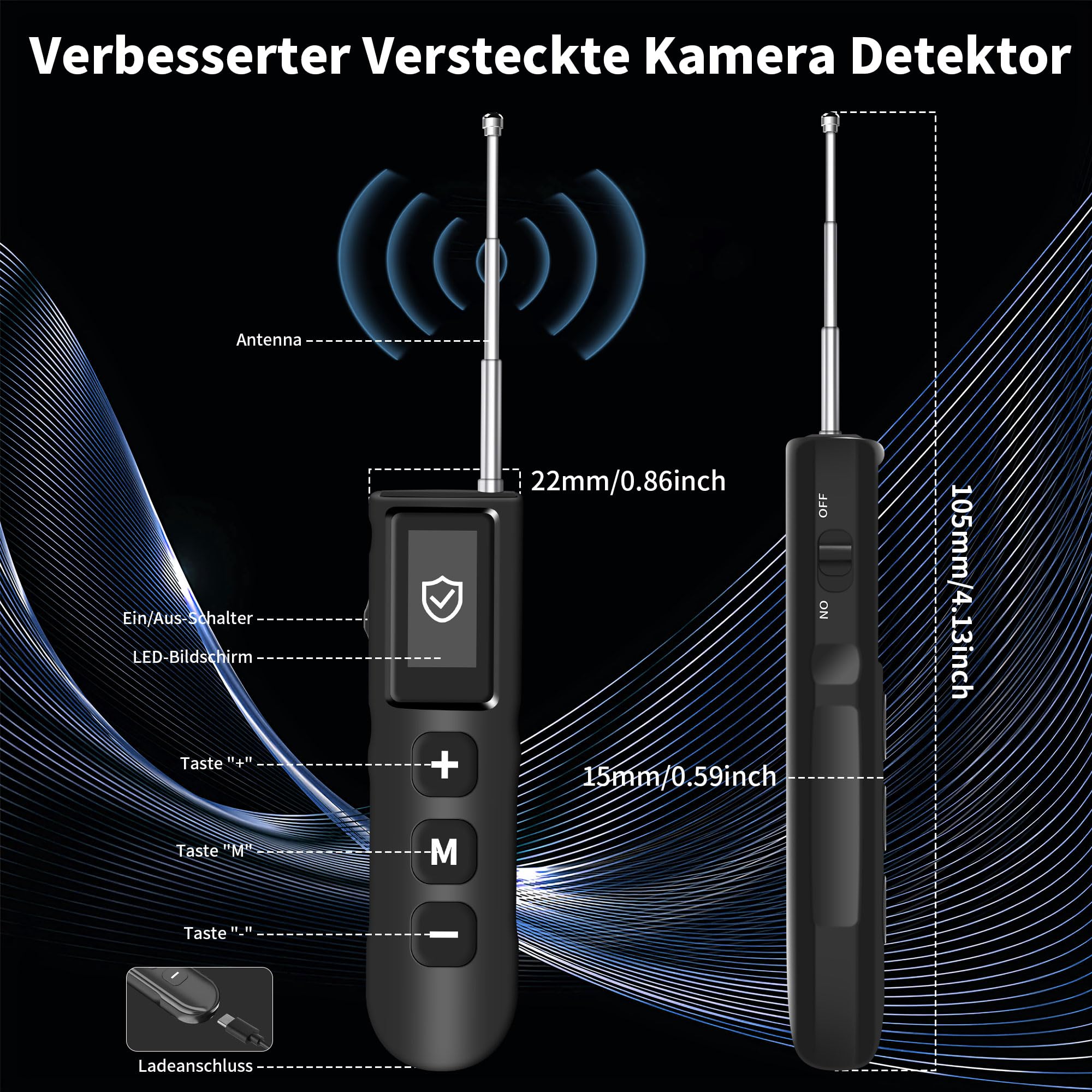 Hidden Camera Detector Wanzenfinder, Wanzen Detektor, Kamera Detektor, Signal Bug Detector, RF Signal Detektor für GPS Locator Tracker Abhörgeräte Funkkameras für Hotel Heim Büro Reisen
