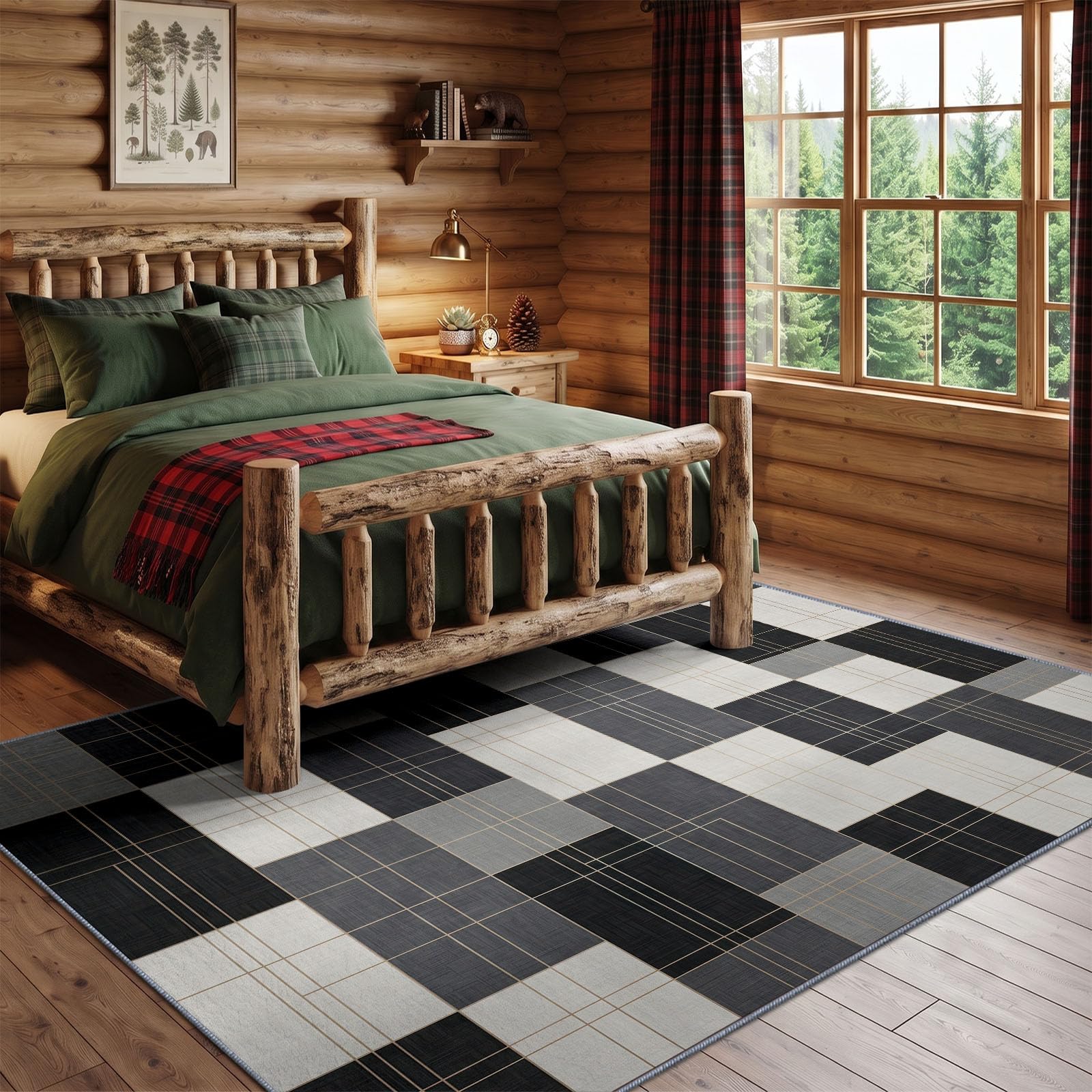Tapis Salon Motif Damier, Moquette Lavable en Machine, 160 x 230 cm | Carré Tartan Bloc De Couleur Tapis avec Dessous Antidérapant, Tapise Décoratif pour Chambre, Cuisine, Entrée et Maison,Gris