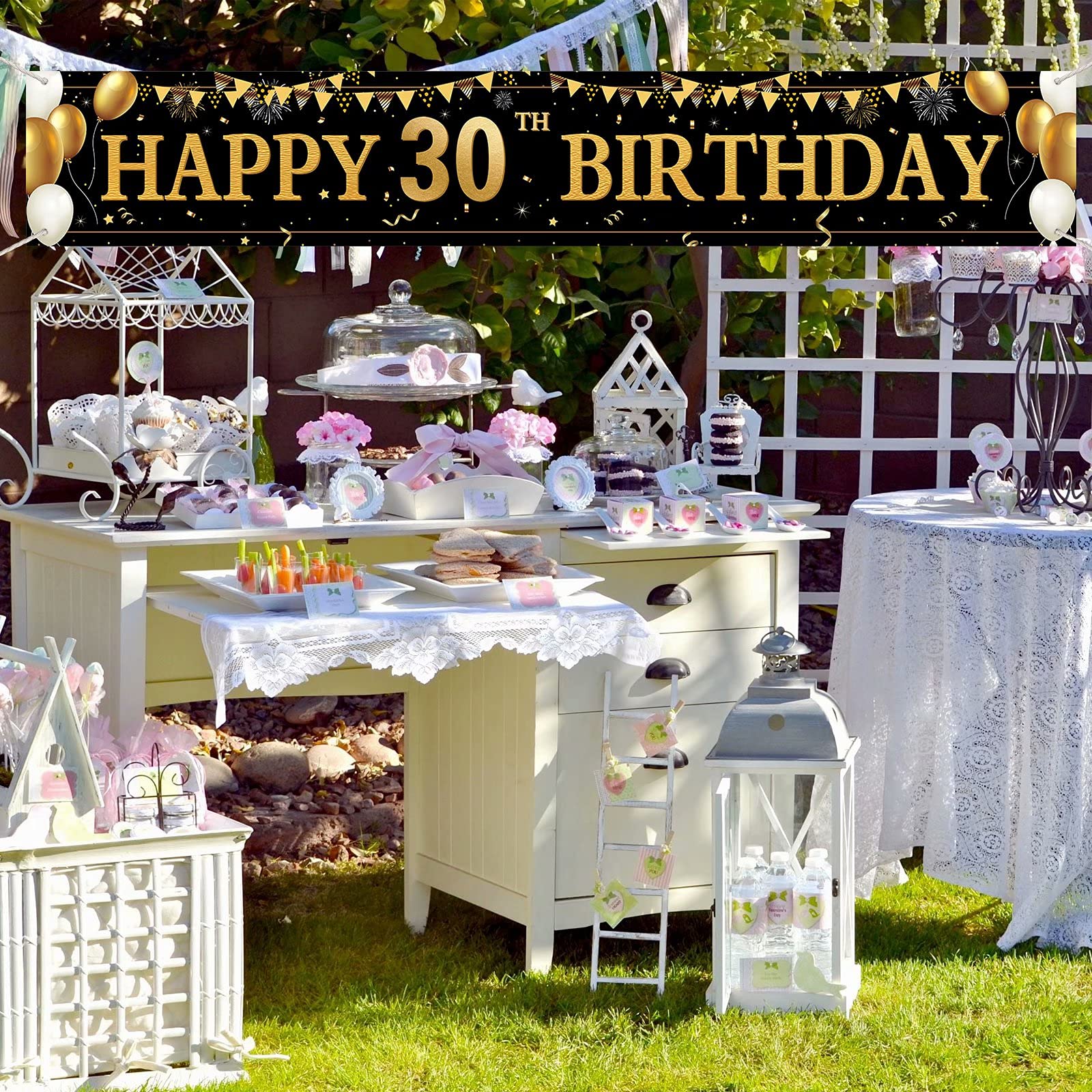 30th Birthday Welcome Sign - Black & White Canvas Personalized Banner