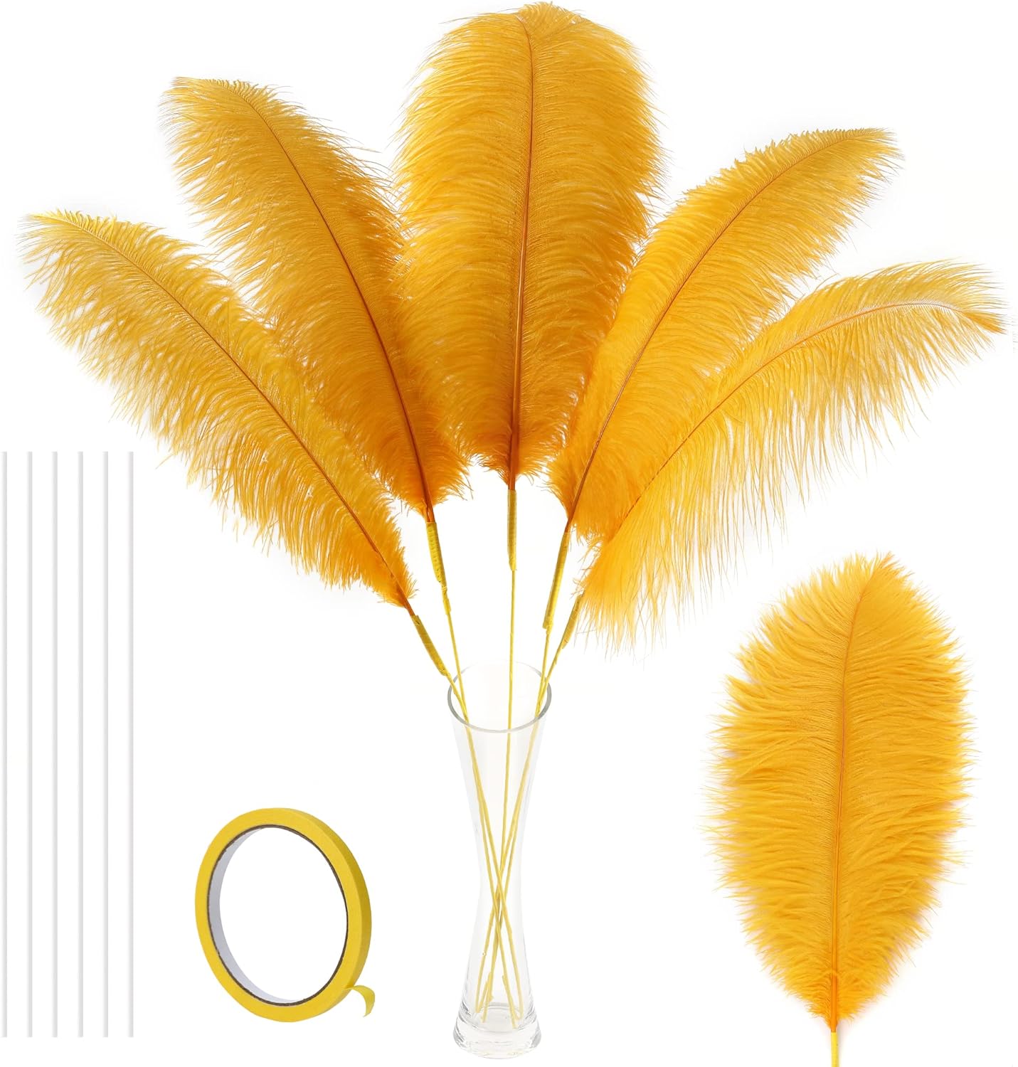 Soarer Champagne Large Ostrich Feathers - 10Pcs Making Kit 34inch Extra Large Ostrich Feathers Long for Tall Vase,Floral Arrangement,Wedding Party Centerpieces and Home Decoration(Champagne)