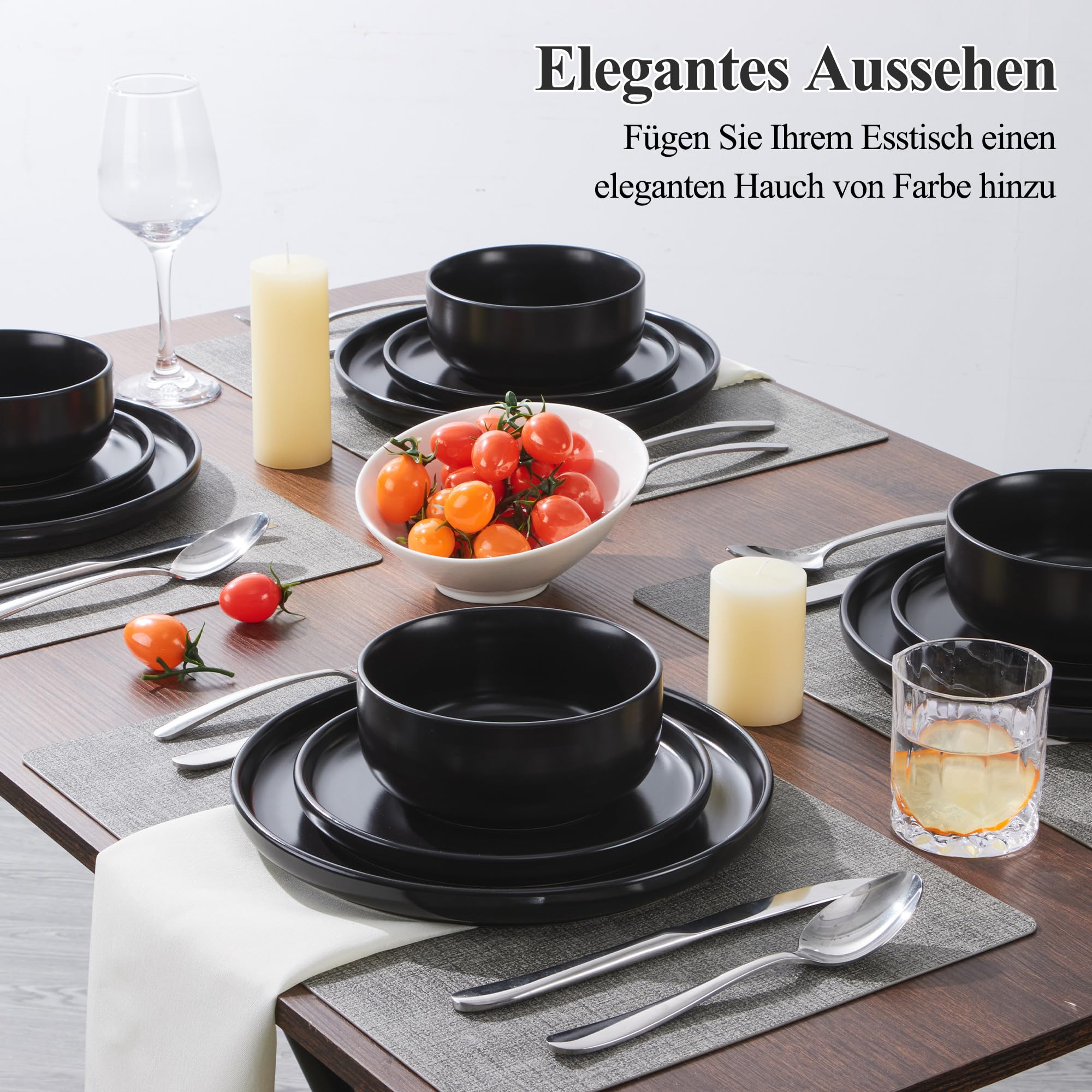Joyfair Tafelservies voor 6 personen, 18-delig aardewerk serviesset, reactiv glazuur serviesset met dinerborden, dessertborden en mueslischalen, magnetron- en vaatwasserbestendig, Sereniteit Blauw