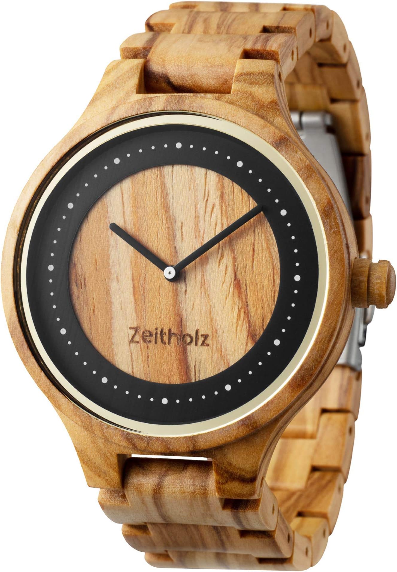 ZeitholzWooden Watch for Men - Dohma Model, Handcrafted from 100% Natural Olivewood with Quartz Movement - Lightweight Analog Wood Grain Watch for Him - Adjustable Band Fits Any Wrist
