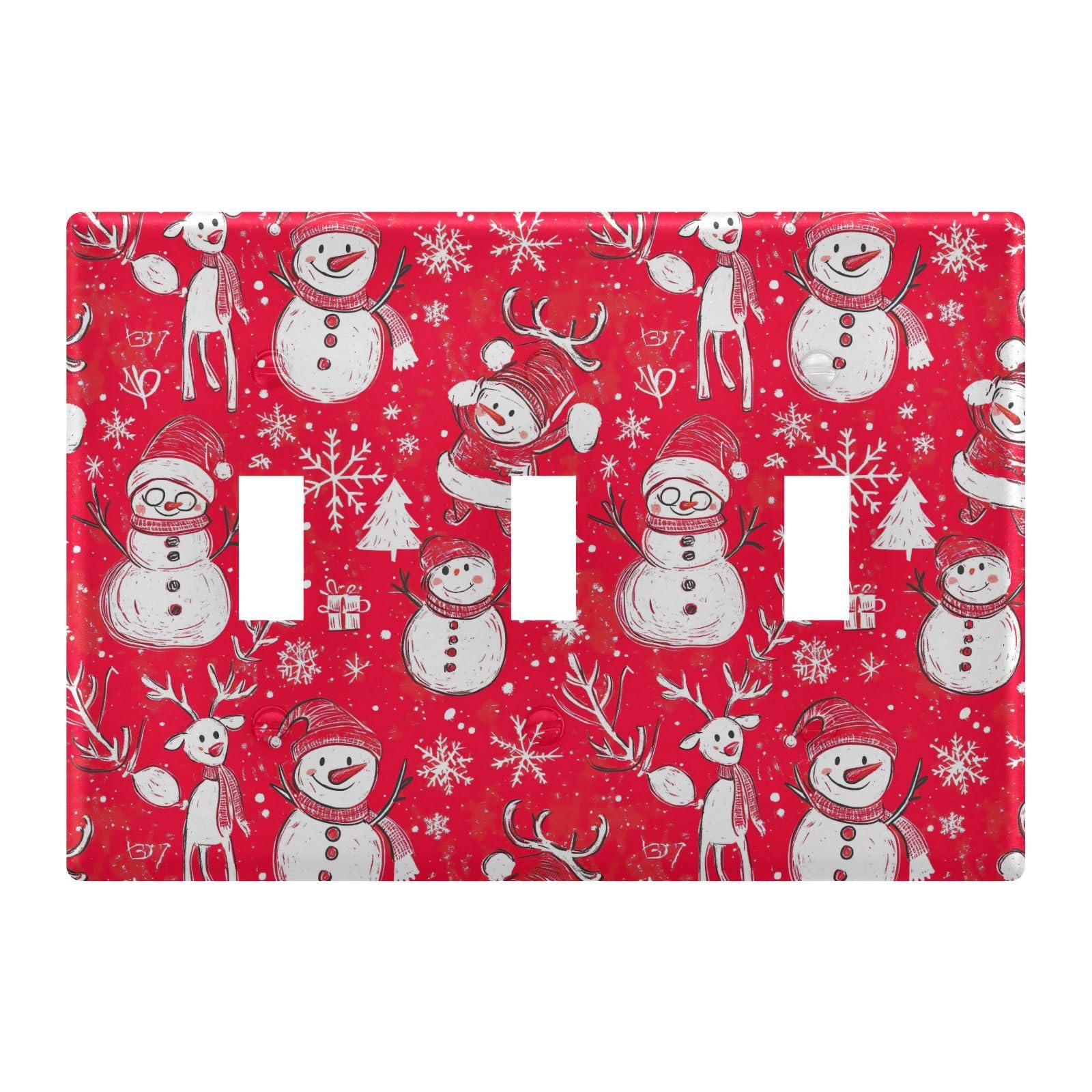 Light Switch Cover Christmas Doodles Snowman Wall Plates for Electrical Outlets 3 Gang 202b7166