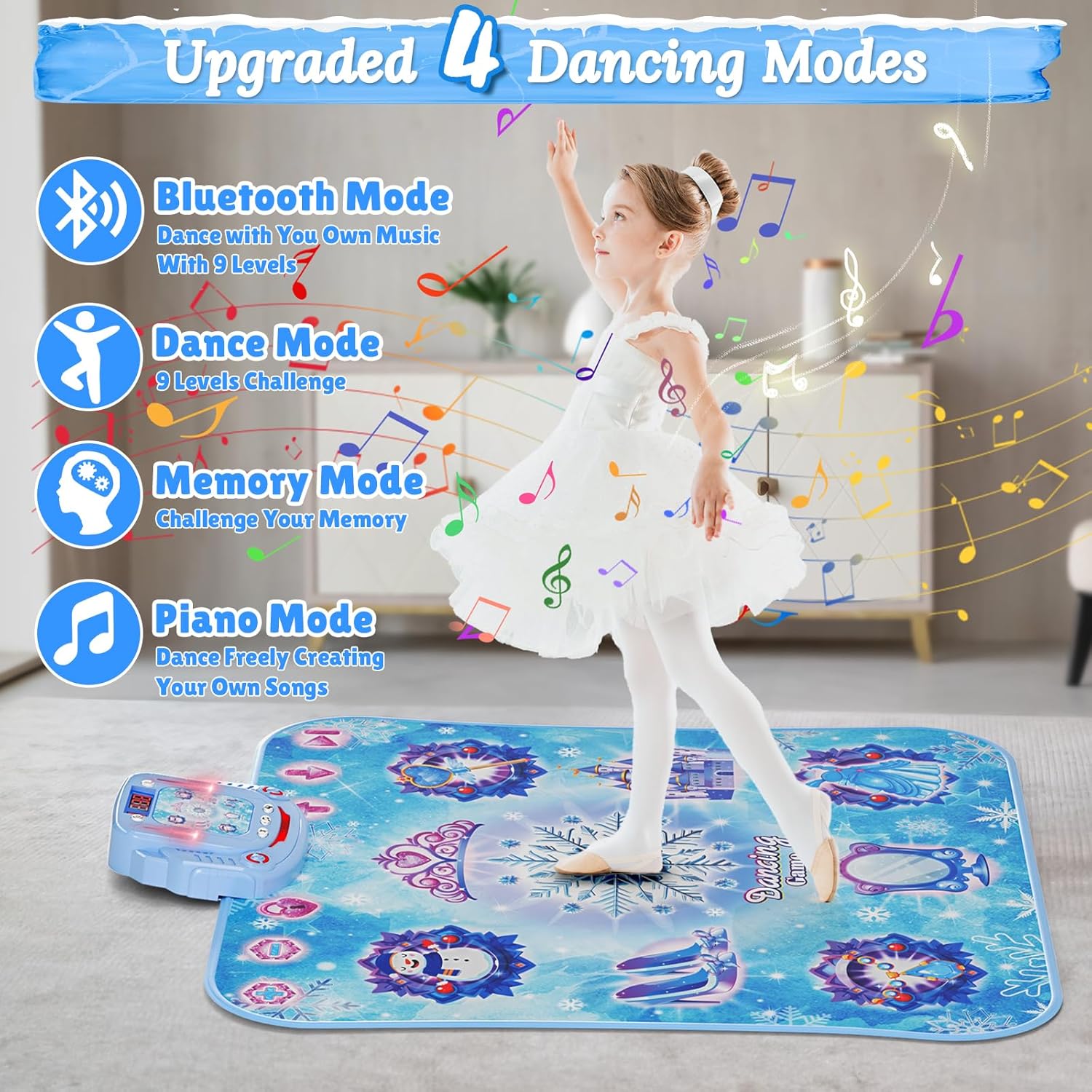 Dance Mat Toys Girl Gift: 8-Button Frozen Dance Pad Wireless Bluetooth Electronic Dance Game for Kids with 4 Game Modes LED Light Built-in Music Birthday Gifts for 3 4 5 6 7 8 9 10+ Years Old Girls - Image 3
