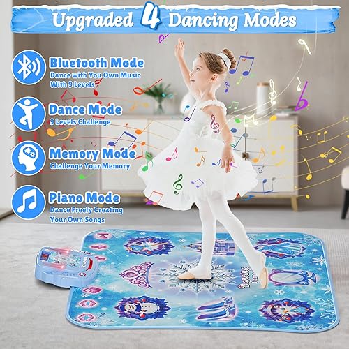 Miniatura 3 de Juguetes de baile para niñas 8 botones Frozen Dance Pad inalámbrico Bluetooth juego de baile electrónico para niños con 4 modos de juego Luz LED