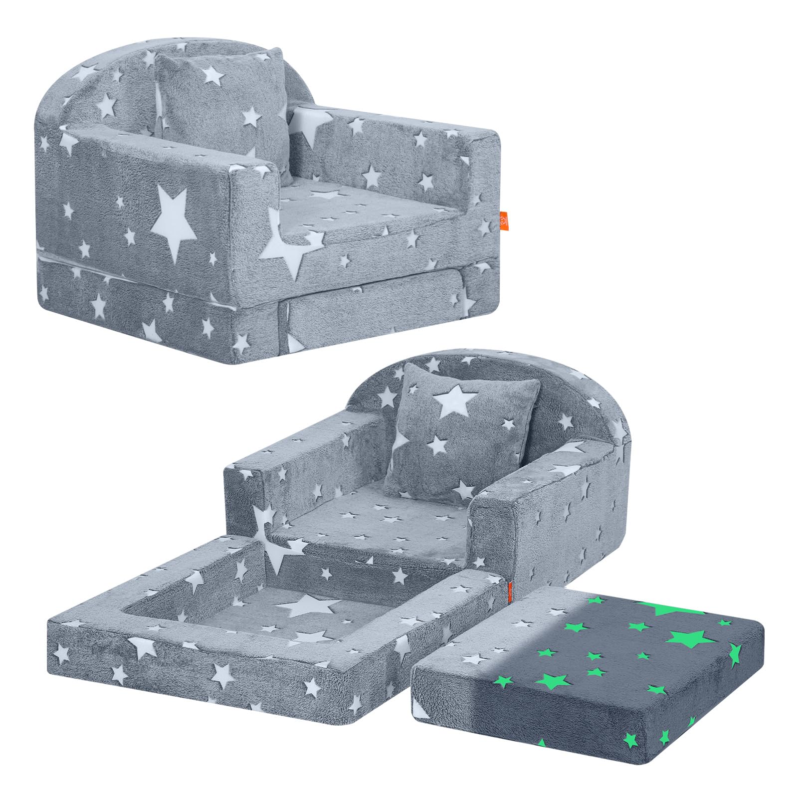 MeMoreCool Kids Sofa Bed, 2-in-1 Fold Out Toddler Chair with Pillow