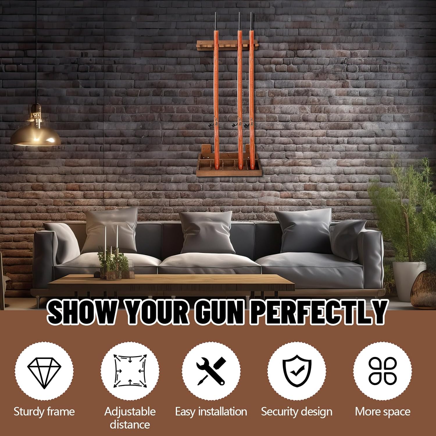 1 Set Wooden Vertical Gun Rack Wall Mount Indoor Hold up to 5 Long Guns Shotguns Rifle Racks Display Holder Stand for Firearms Display Storage Home Accessories Office