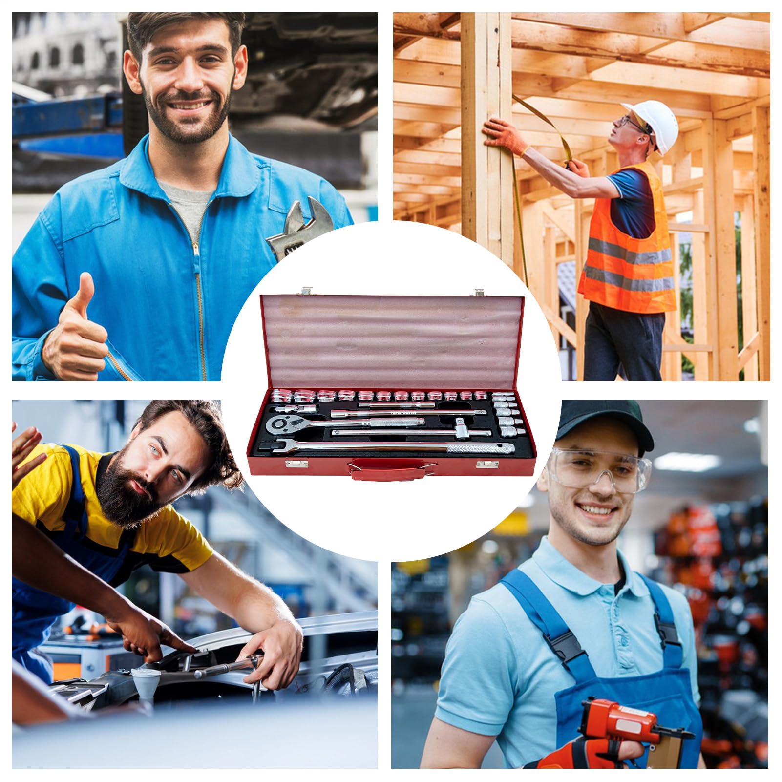 Set di attrezzi per la riparazione dell'auto, 24 pezzi, chiave inglese, attrezzatura portatile per la riparazione di pneumatici, per moto, camion, bicicletta, barca, cantiere e in viaggio