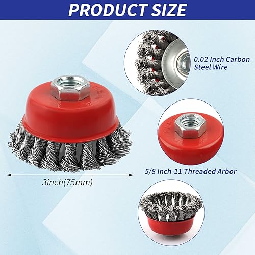Miniatura 2 de Paquete de 3 cepillos de rueda de alambre para amoladora angular, rueda de alambre de amoladora angular de 4 pulgadas, ruedas de alambre para