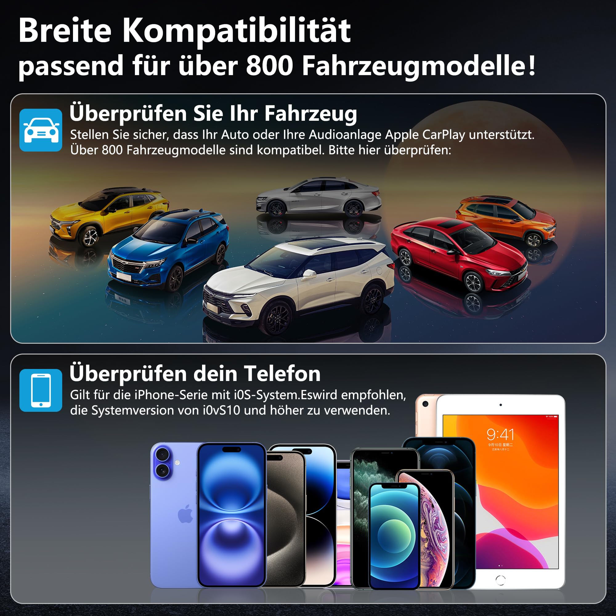 Carplay Wireless Adapter Für IOS, Wired CarPlay in Wireless CarPlay Adapter Umwandeln, Plug & Play Car Play Wireless Adapter Kompatibel mit Autos ab 2017 & iPhone iOS 10+