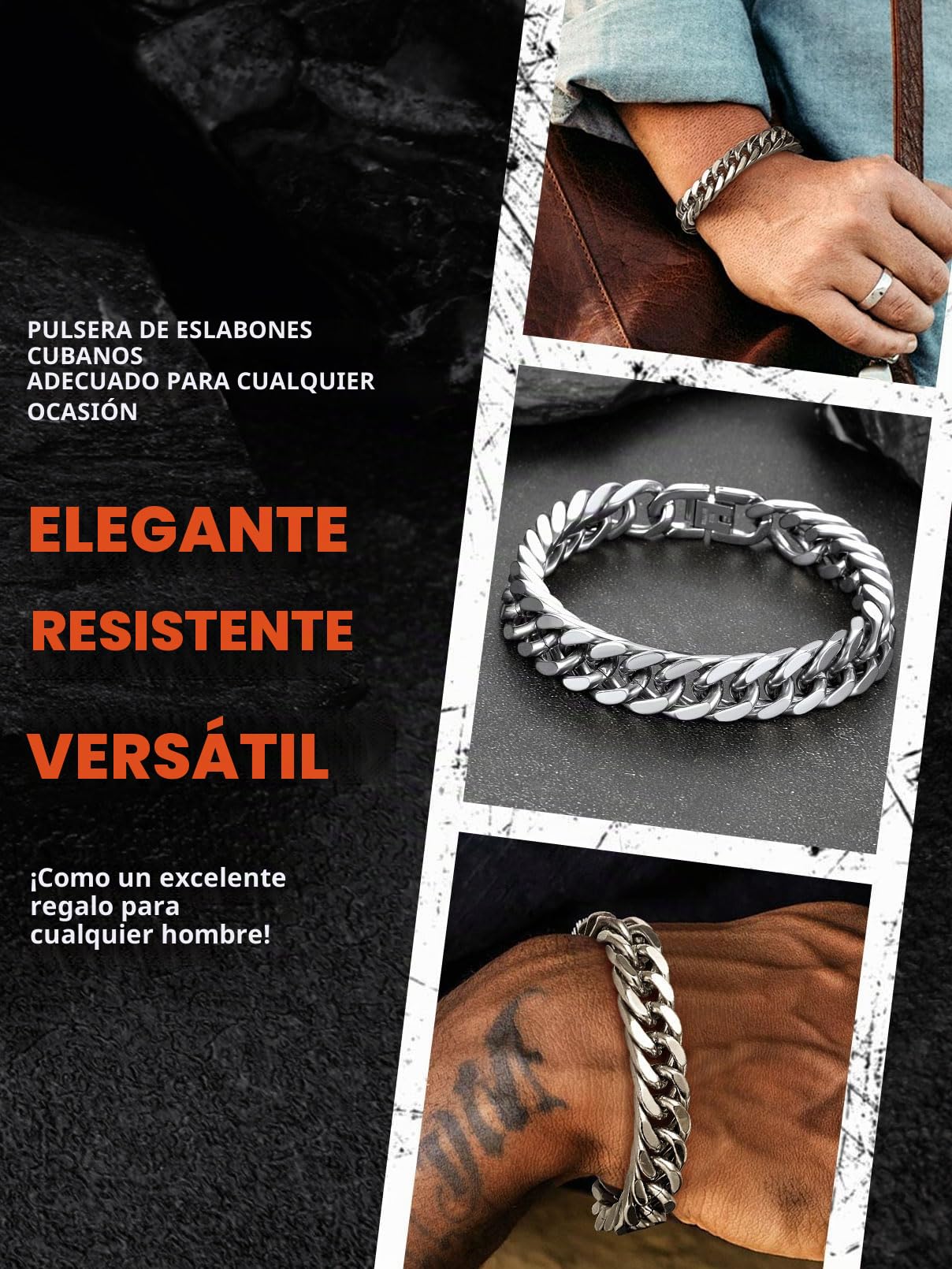 FaithHeart Pulsera Hombre Acero Inoxidable 8/12/17mm Ancho Cadena Cubana Eslabones Redondos Pulsera Simple Punk Hombre Chico Novio 19/21/23cm