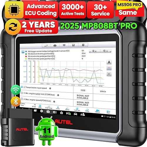 Autel MaxiPRO MP808BT PRO Scanner, 2025 Bidirectional Scan Tool with 2-Year Update, Pro ECU Coding as MS906 PRO MP900BT, 30+ Service, 3000+ Test, Level-up of MK900BT MK900 MX900 MK808S, FCA SGW, OS 11