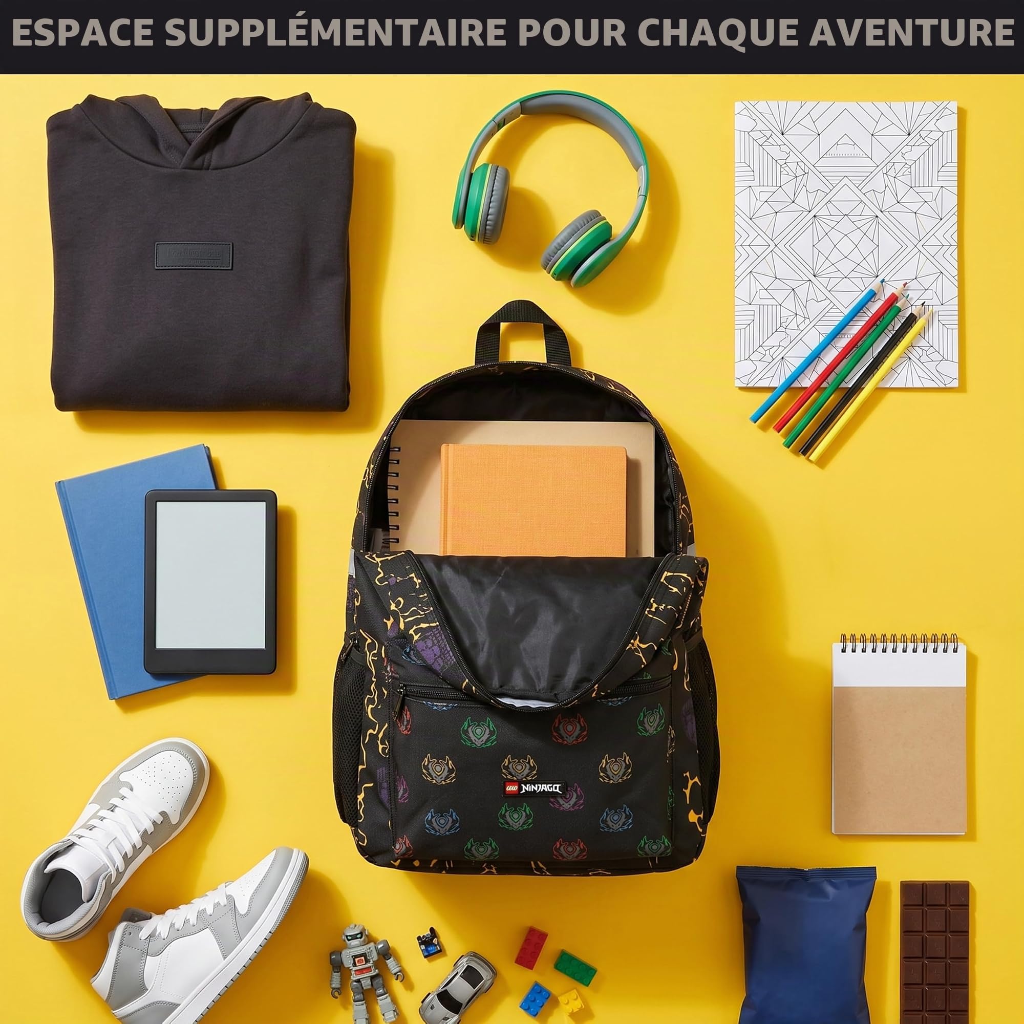 Get Trend Lego Ninjago Sac a Dos Garcon Set, 4 Pcs Grand Cartable Enfant 46cm, Trousse Scolaire, Sac Isotherme Repas et Gourde sans BPA (Multi Lego)