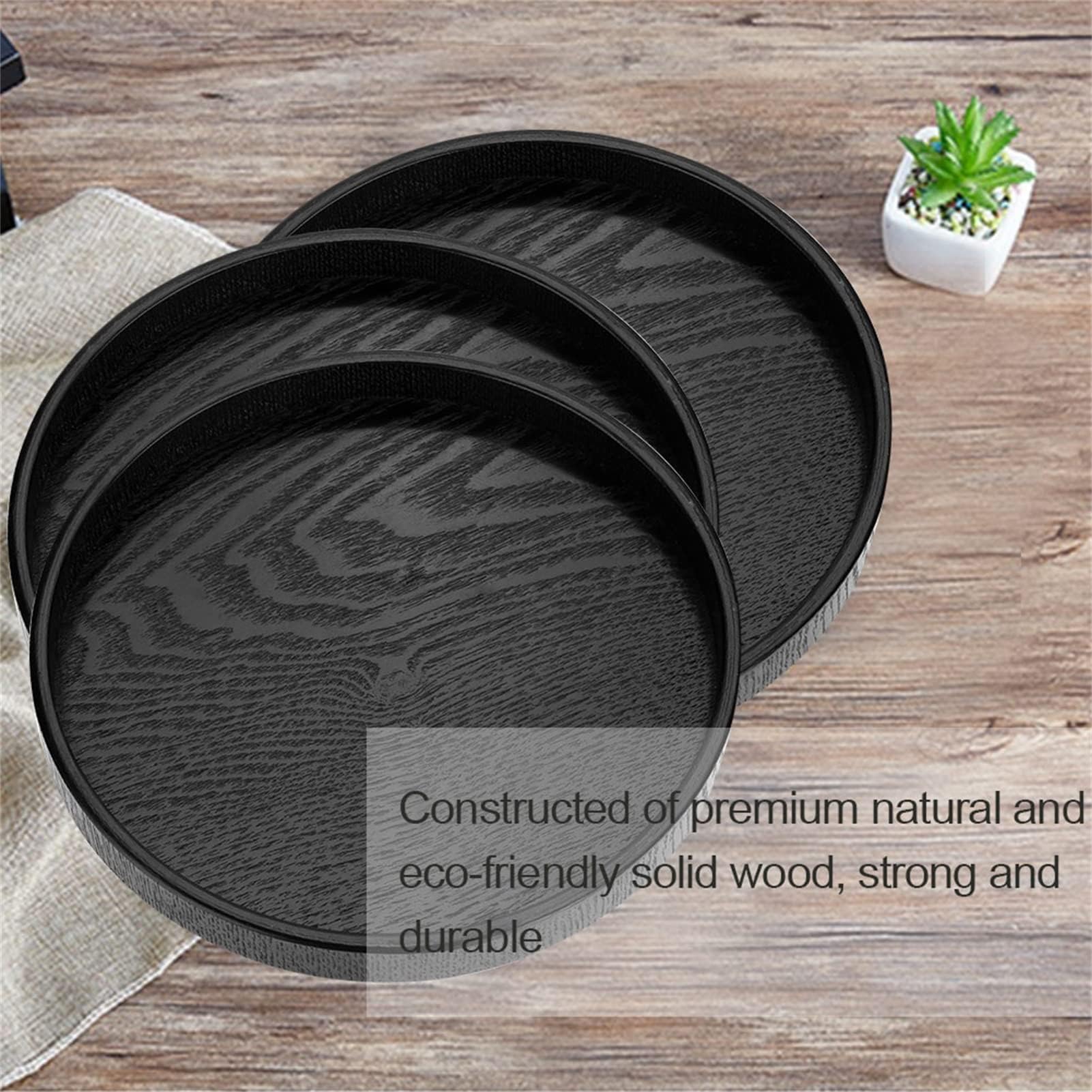 Bandeja redonda de madera para servir, bandeja de té negro, bandeja de servicio para restaurante, 27 cm, esencial para cocina y oficina, plato elegante y de servicio para uso doméstico y cafetería