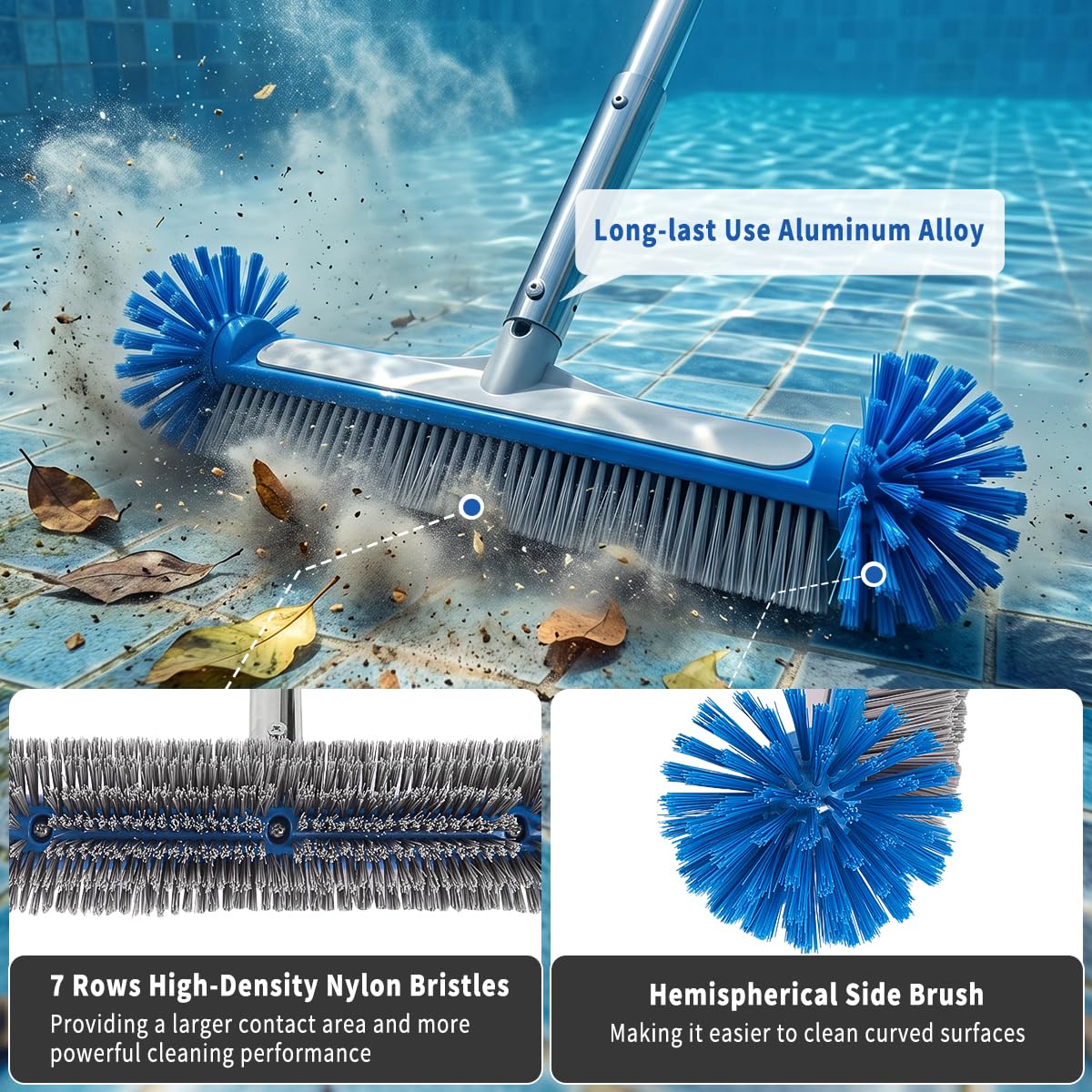 Kit per la pulizia della piscina, testa della spazzola da 42,9 cm e asta telescopica in alluminio da 224,8 cm con rete a rete fine, per piscine fuori terra e vasche idromassaggio