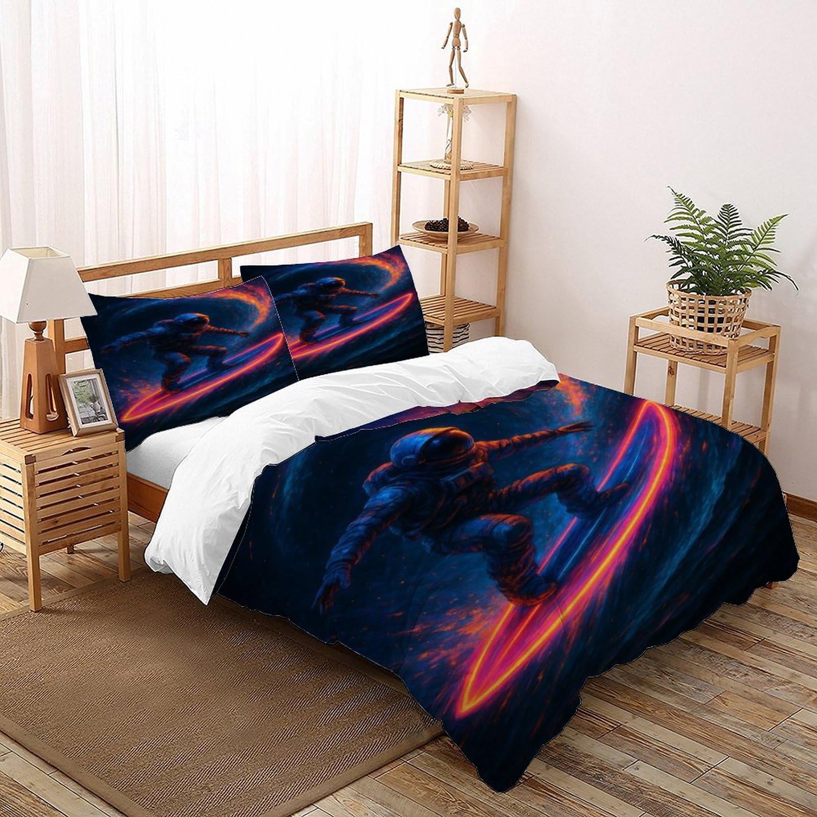 Housse de couette astronaute 200x200 cm avec taies d'oreiller en microfibre