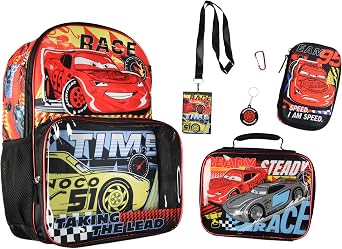 Disney Cars Taking The Lead Lightning McQueen Jackson Strom 17" Backpack Lunch Box 5pc Set