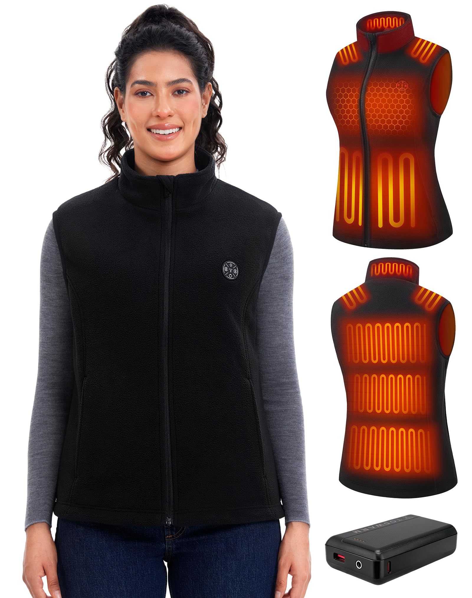 Gilet riscaldante da donna in pile con power bank da 16000 mAh