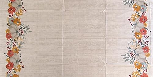 Miniatura 4 de Mantel trasero de franela de vinilo de madera desgastada con diseño de calabazas grises en medio del follaje otoñal (52 x 70 pulgadas, oblongo)