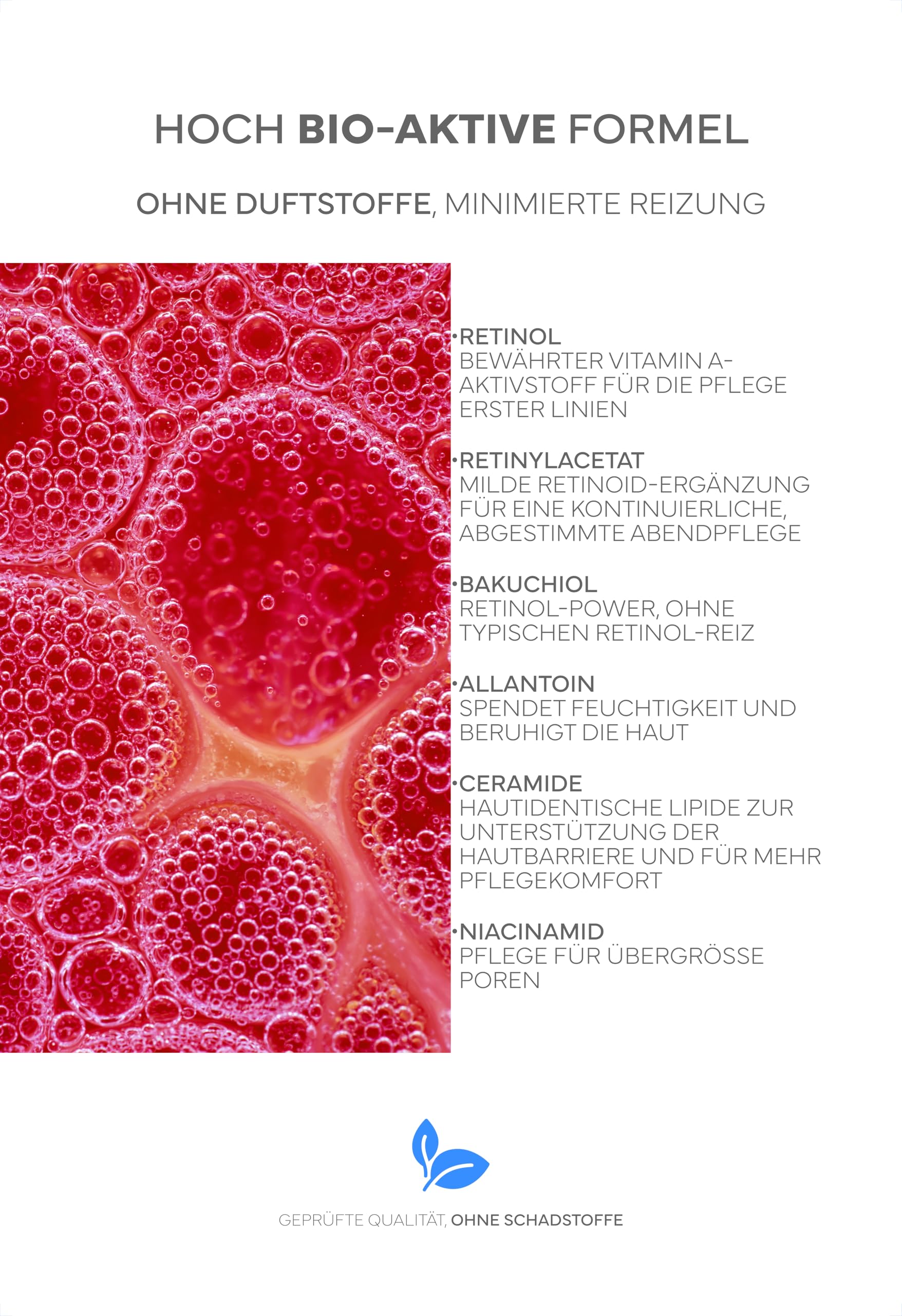BIO Retinol Serum hochdosiert (ohne Salicylsäure): Gesichtspflege mit Bakuchiol, Niacinamid, Ceramiden & Retinal; bei Falten, großen Poren & Pigmentflecken (ohne Reizstoffe, ohne Eigengeruch)