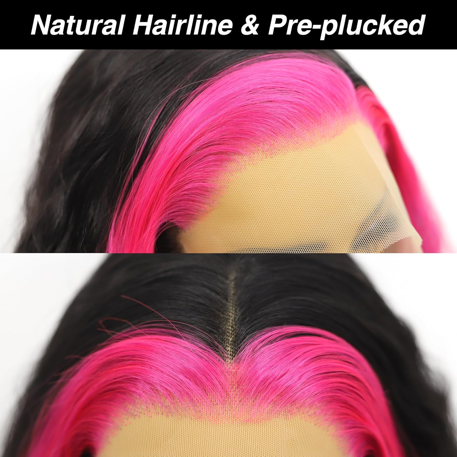 GIANNAY Pink Highlights Deep Wave 250% Density 13x4 HD Lace Front Wigs Pre-Plucked Hairline Synthetic Heat Resistant Fiber Hair Wigs With Baby Hair Black with Pink Deep Curly Wigs For Women 26 Inch