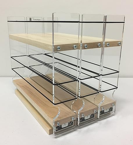 Vertical Spice Cajón de almacenamiento de arce macizo, estante deslizante para especias, organizadores y almacenamiento de despensa, organizador de