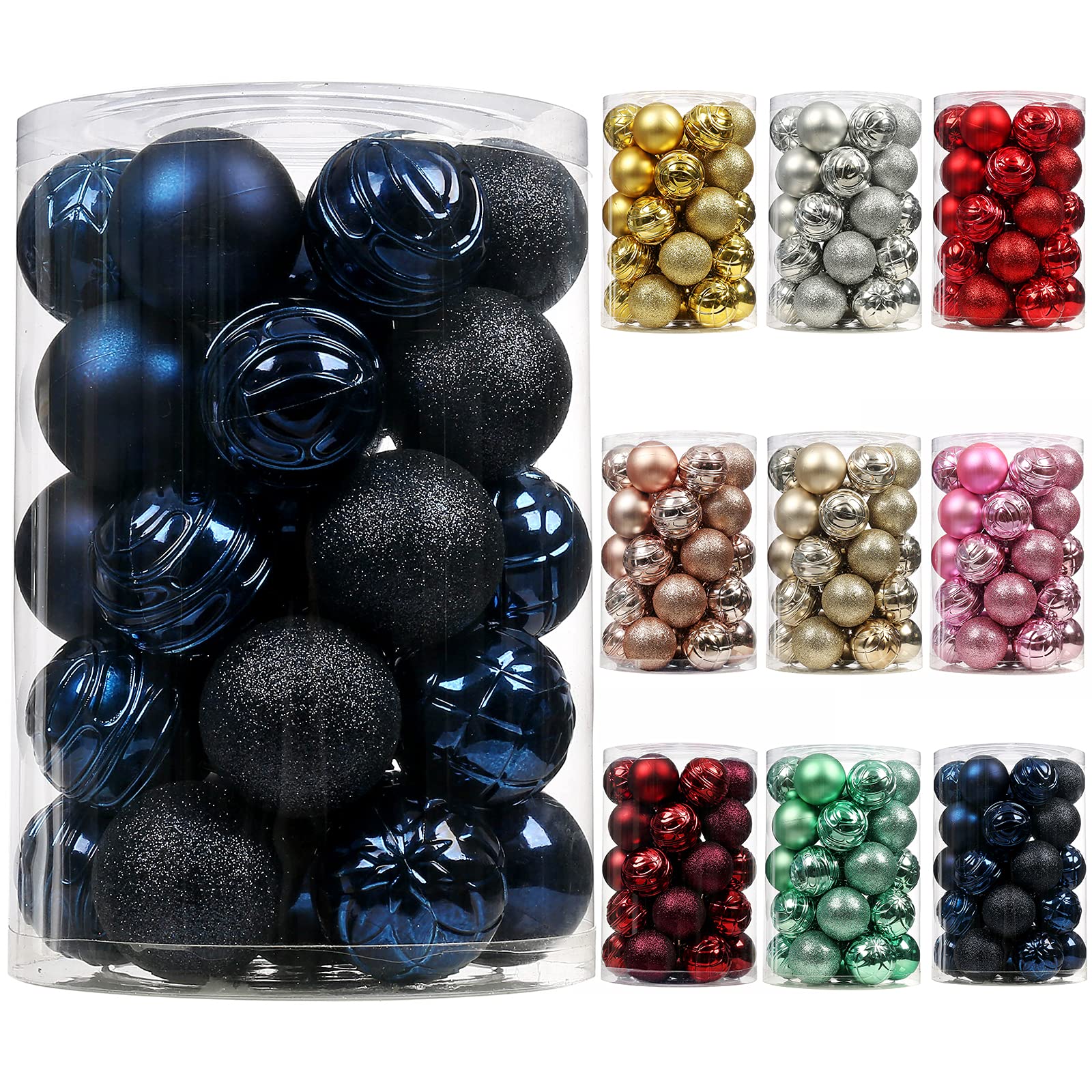 34ct Christmas Ball Ornaments - Shatterproof Plastic Christmas Ornaments Hanging Ball Baubles Christmas Tree Set Ornaments for Xmas Holiday Wedding Party Home Decoration(Blue,2.36"/60mm)